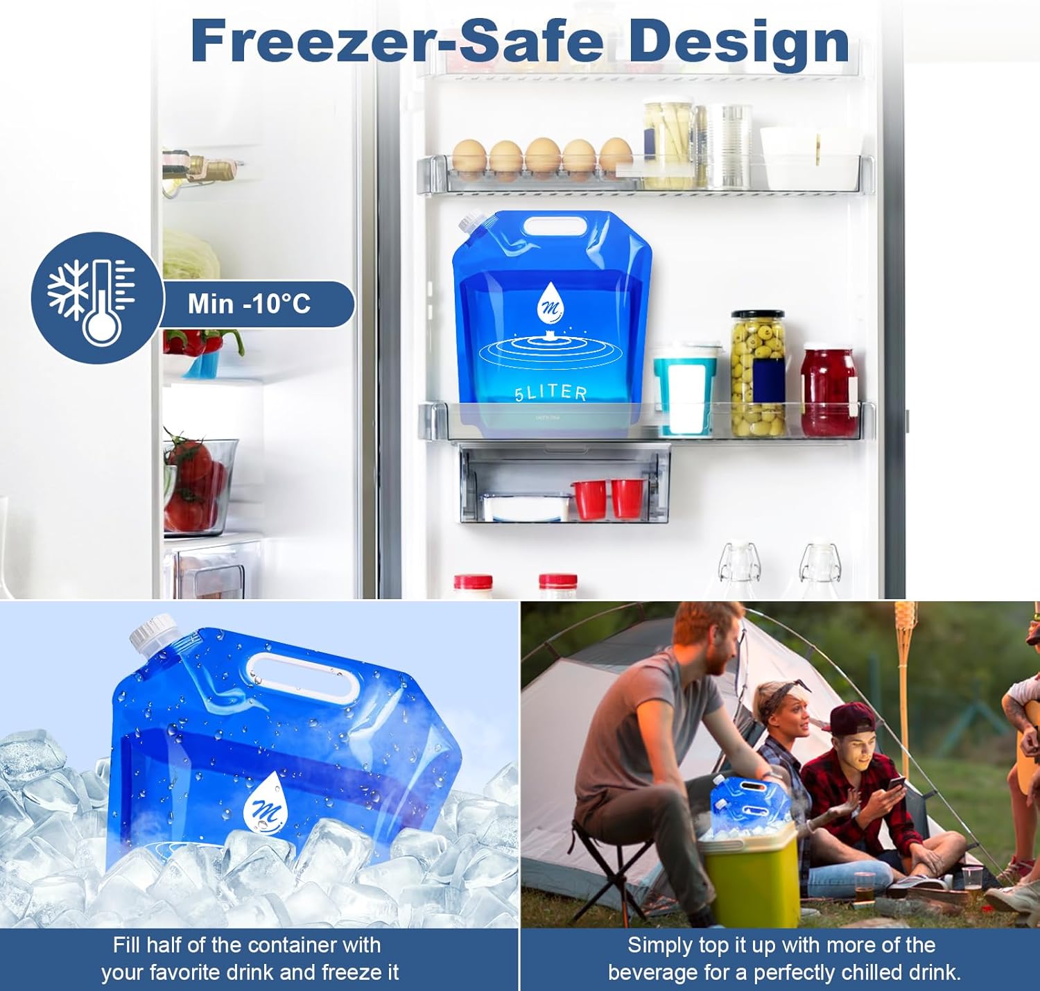 SOCATER Water Container Bags, 4 Packs BPA Free No-Leak Foldable Plastic 1.3 Gallon Water Container Bag for Camping Hiking Backpack Emergency Storage Jug - Image 4