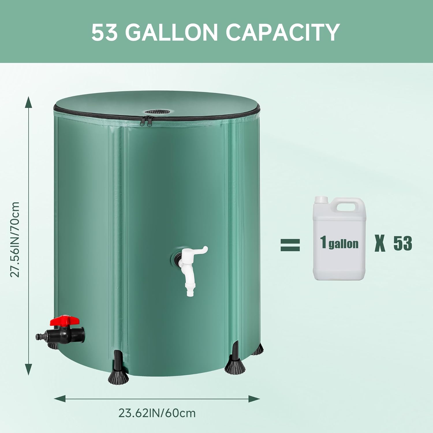 Collapsible Rain Barrel Water Storage Containers-53 Gallon Portable Rainwater Collect System Water Tank to Collect Rainwater from Gutter Downspout Water Catcher with Spigots,Filter&Overflow Kits - Image 4