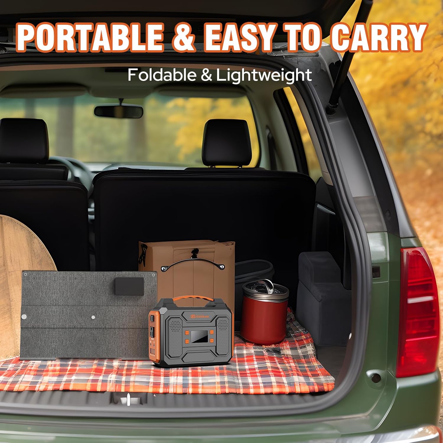 Portable Solar Generator, 300W Portable Power Station with Foldable 60W Solar Panel,110V Pure Sine Wave 280Wh Battery Power Pack with USB DC AC Outlet for Camping Smart Devices RV Van Outdoor-Orange - Image 6
