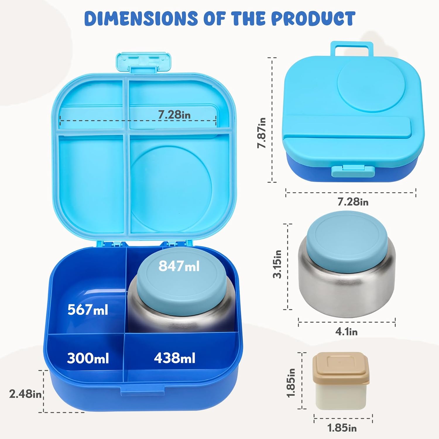 BOSEDSANG Bento Lunch Box for Kids with 12oz Soup Thermo,4 Compartments Lunch Box Containers Kids, Spoon&Sauce Jar, BPA Free&Leak proof,Insulated Food Jar for Travel((Blue) - Image 6