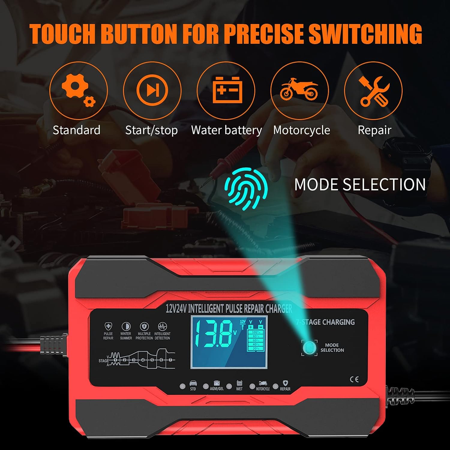 YONHAN Battery Charger 10-Amp 12V and 24V Fully-Automatic Smart Car Battery Charger, Battery Maintainer Trickle Charger, and Battery Desulfator with Temperature Compensation - Image 4