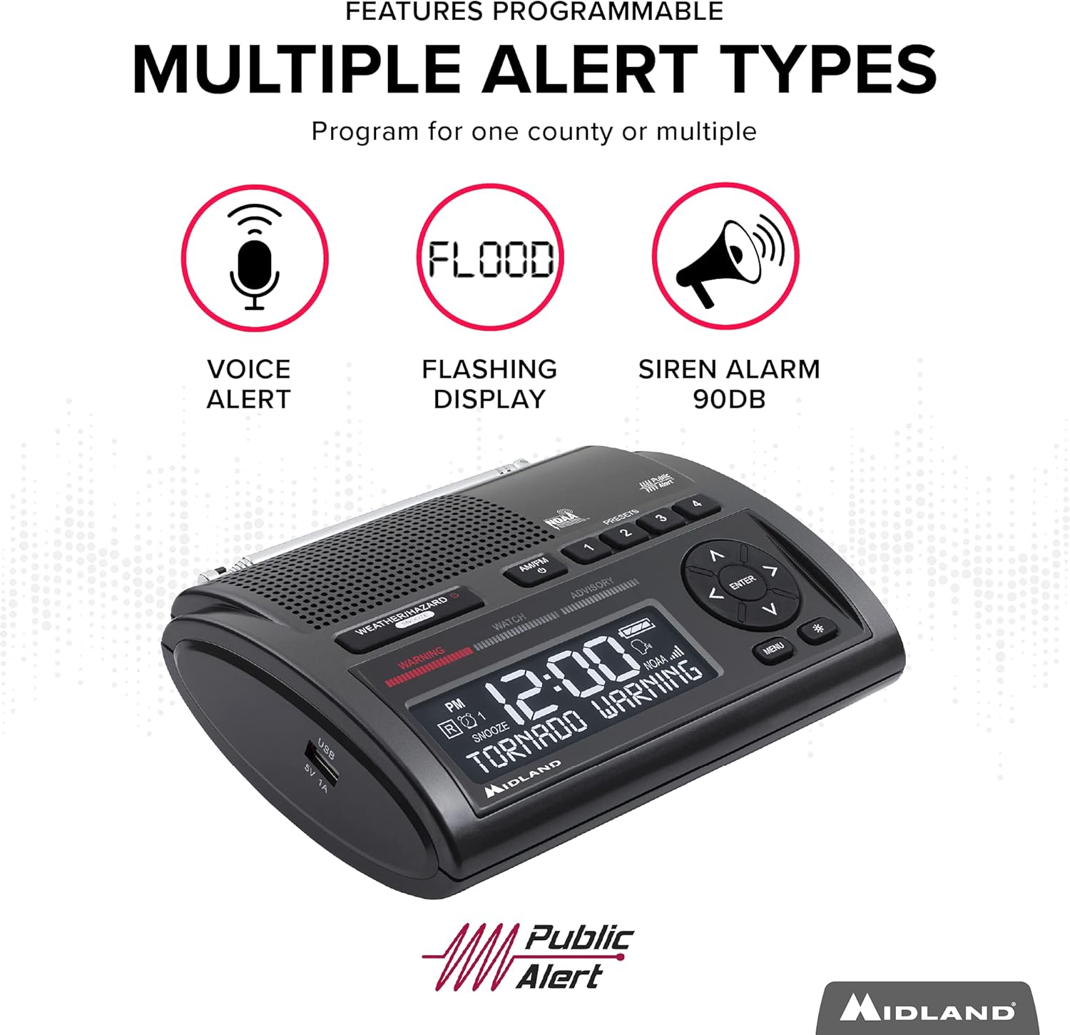Midland Deluxe Home and Travel Emergency Radio - NOAA Weather Alert Scanner, Flashlight, Alarm Clock and AM/FM - Image 6