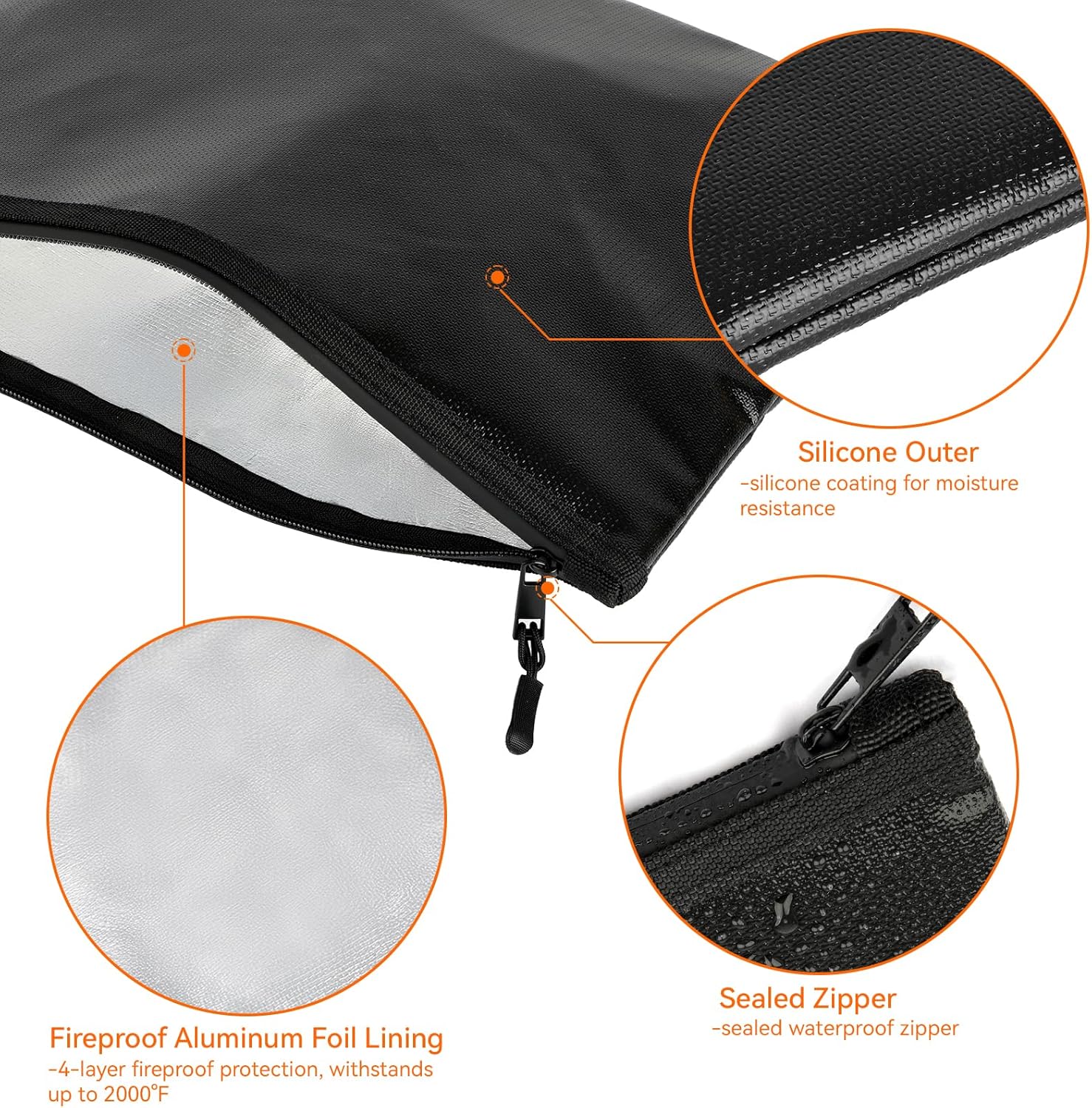 Fireproof Document Bag (10"x13.5"), Waterproof Holder with Zipper for Passport, Important Papers, Cash, Money and Valuables, Secure Storage Organizer for Travel, Home, Office - Image 4