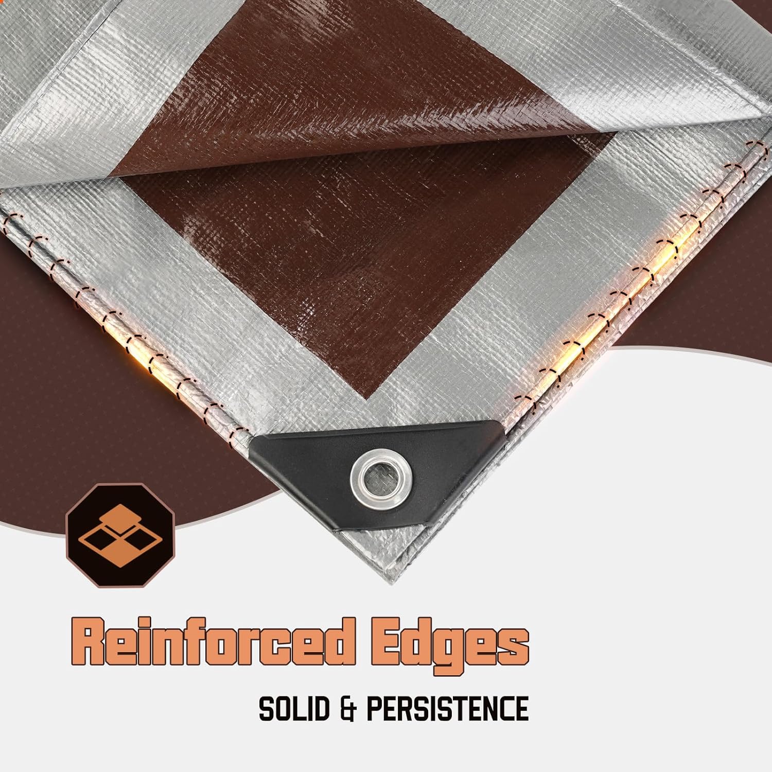 8 x 10 FT Waterproof Heavy Duty Tarp, 10 Mil Thick, Outdoor Furniture Covers, Plastic Insulated Tarpaulin for Camping Tent Roof Boat Patio Pool Cover, Large & Small Multi-Size Tarps, Silver/Brown - Image 9