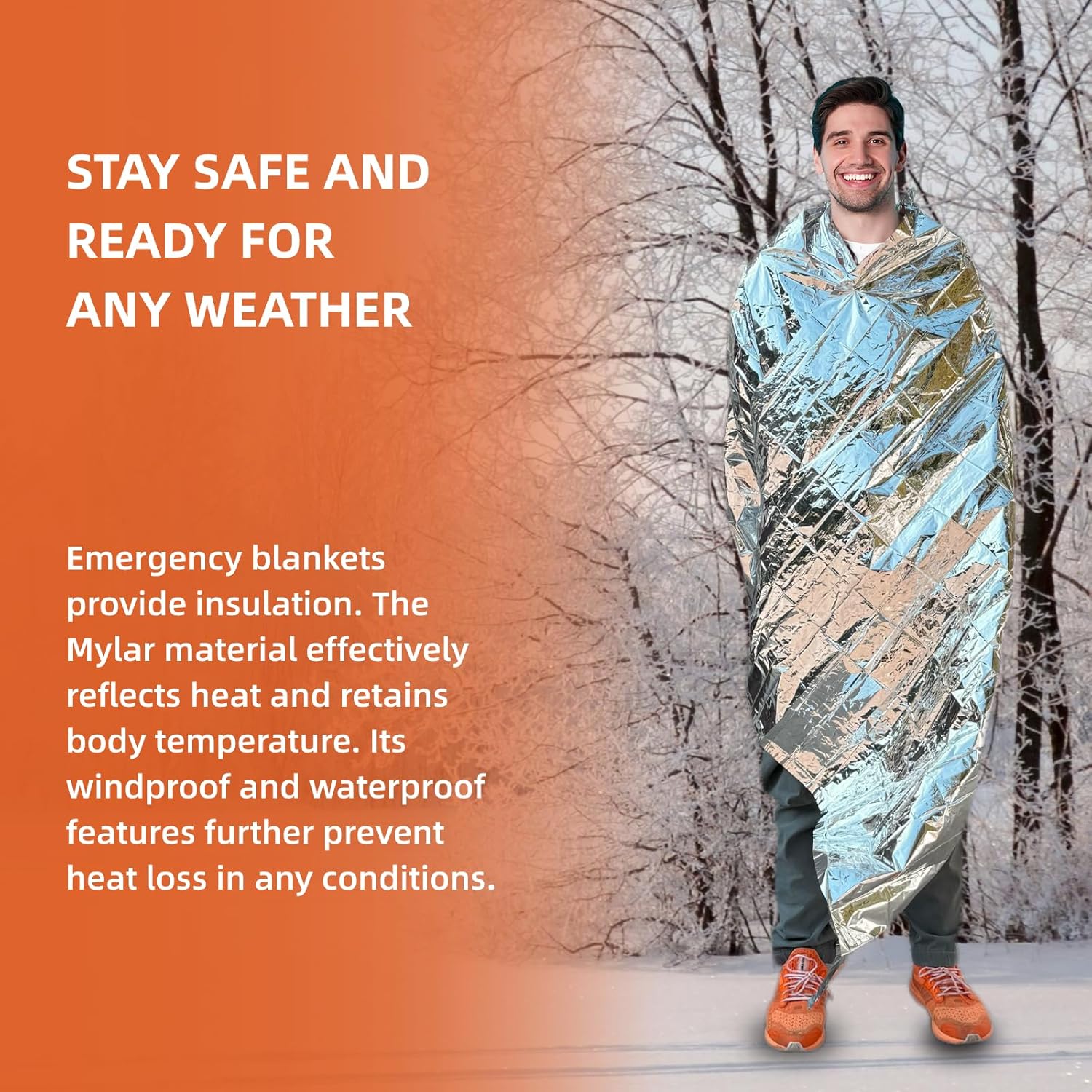 6 Pack Emergency Thermal Blanket Survival, 84” x 64” Extra Large Mylar Blankets for Outdoor, Space Blanket, Silver Foil for Survival, Survival Kit Camping Blankets, Body Warmer, Hiking - Image 3
