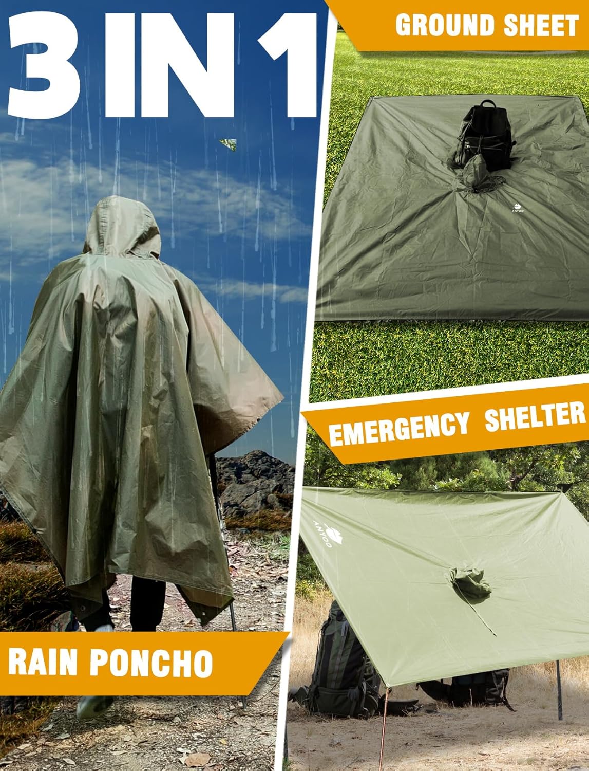 ANYOO Hooded Rain Poncho for Adults Waterproof Lightweight Rain Coat for Men Women Reusable Rain Jacket for Emergency Outdoor - Image 6