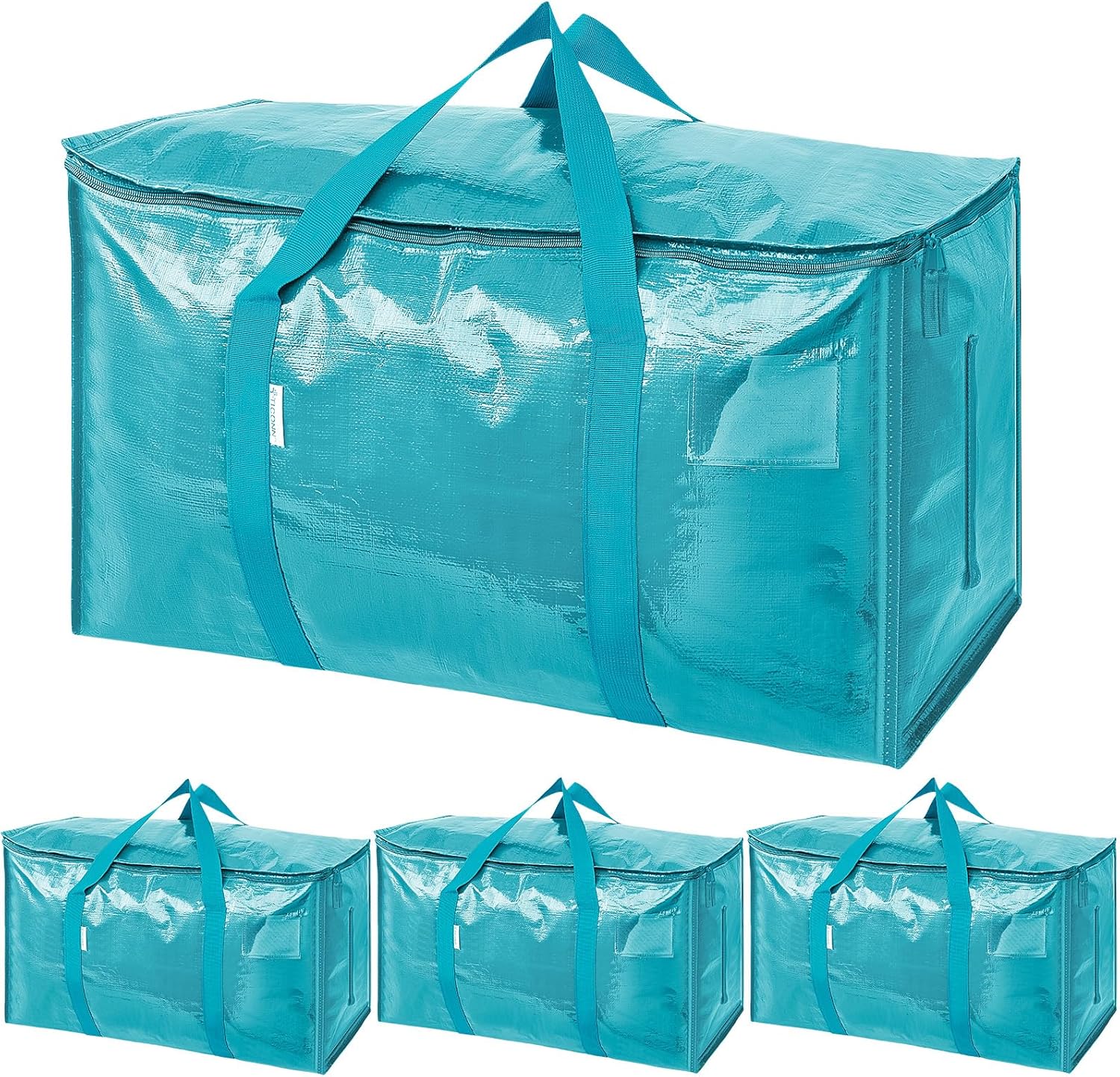 TICONN 4 Pack Extra Large Moving Bags Heavy Duty with Zippers & Carrying Handles, Durable Storage Bags Moving Boxes for Closet Organizers and Storage (4 Pack, Aqua)