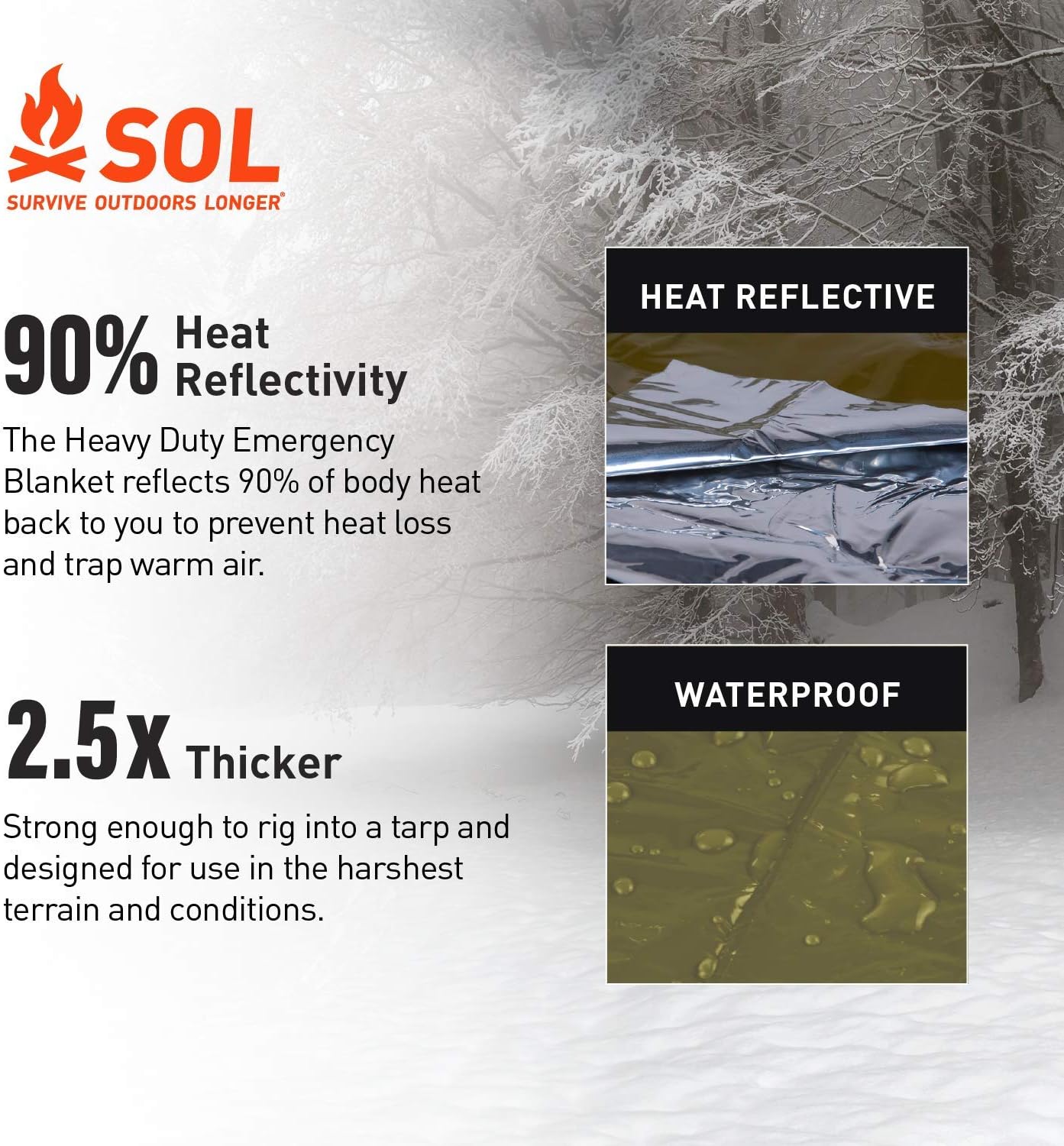 S.O.L. Survive Outdoors Longer 90% Heat Reflective Heavy-Duty Emergency Blanket - Thick, Rugged for Disaster Preparedness Kit - Waterproof, Windproof, Tear-Resistant - 58" x 98", 3.2 oz, Green - Image 7