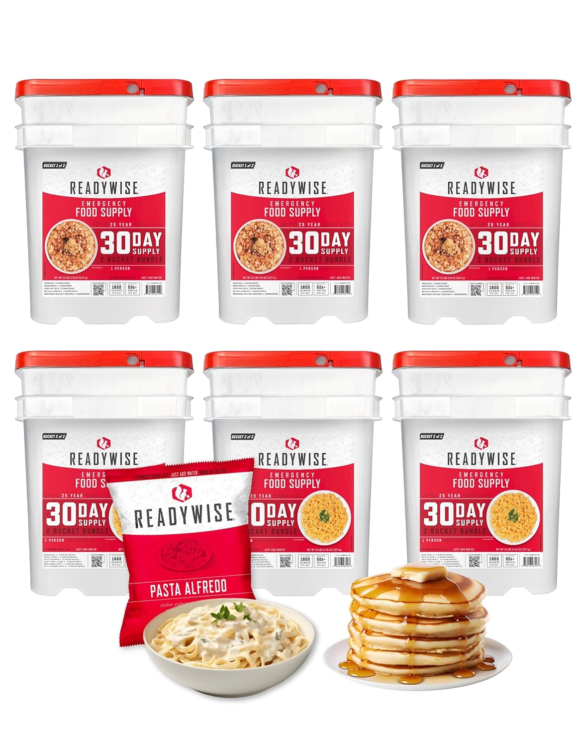 ReadyWise 3 Month Emergency Food Supply - 894 Servings, 6 Buckets, Freeze Dried Protein Meals, Disaster Survival Food Storage Kit, Ready to Eat, Camping Essentials, up to 25 Year Shelf Life