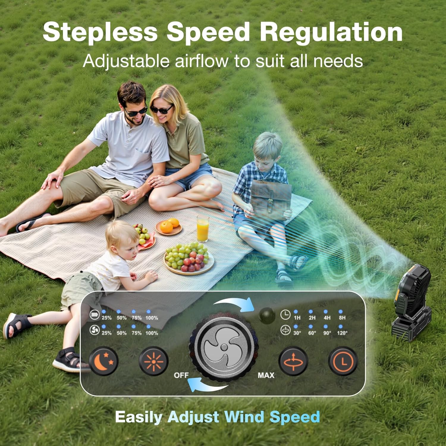 OGERY Camping Fan, Portable Fan Rechargeable with 20000mAh Battery, Stepless Speed Control, Fast Charging, Remote & LED Lantern for Tent, Travel, Car Camping, Camping Essentials - Image 5