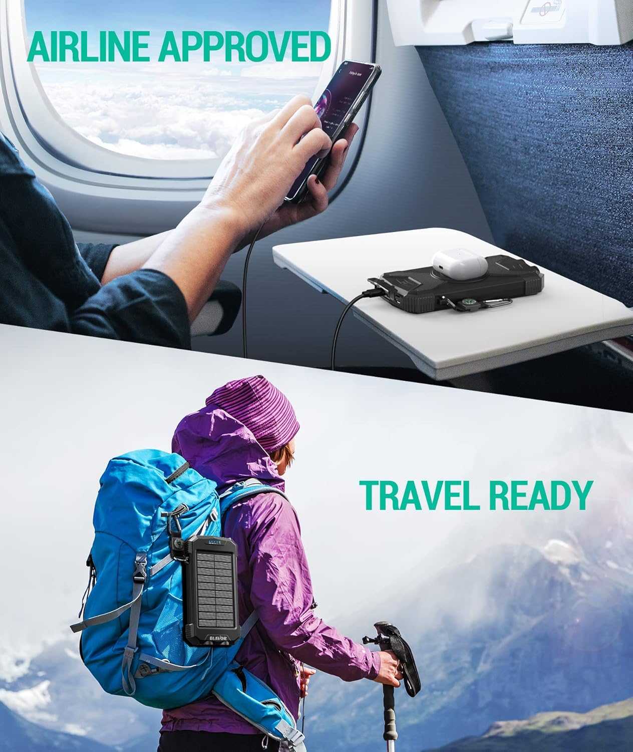 BLAVOR Solar Power Bank 10,000mAh, Portable Wireless Charger, 20W Fast Charging External Battery Pack with USB C for Cell Phones, Solar Panel Charging with Dual Flashlight for Camping - Image 8