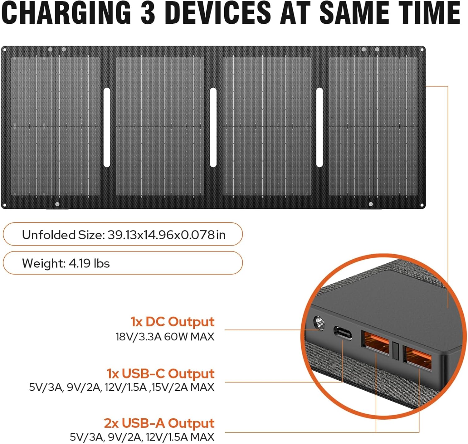 Portable Solar Generator, 300W Portable Power Station with Foldable 60W Solar Panel,110V Pure Sine Wave 280Wh Battery Power Pack with USB DC AC Outlet for Camping Smart Devices RV Van Outdoor-Orange - Image 7