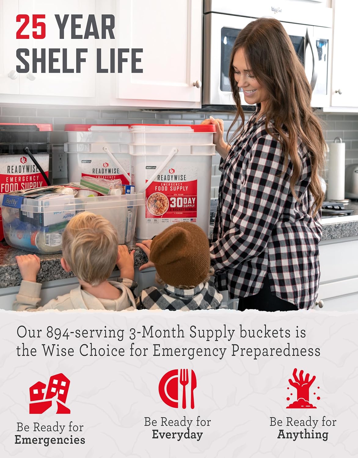 ReadyWise 3 Month Emergency Food Supply - 894 Servings, 6 Buckets, Freeze Dried Protein Meals, Disaster Survival Food Storage Kit, Ready to Eat, Camping Essentials, up to 25 Year Shelf Life - Image 3