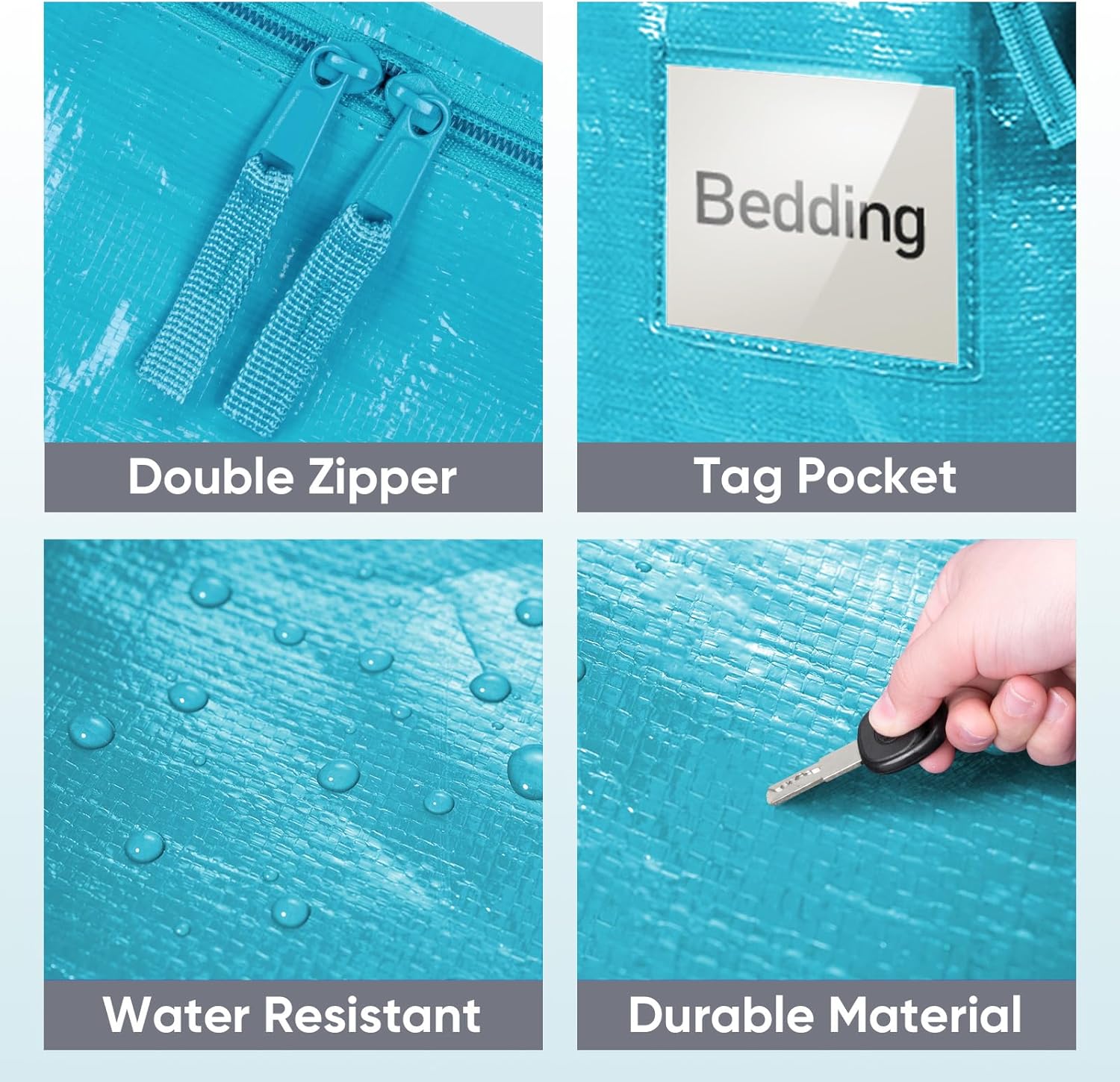 TICONN 4 Pack Extra Large Moving Bags Heavy Duty with Zippers & Carrying Handles, Durable Storage Bags Moving Boxes for Closet Organizers and Storage (4 Pack, Aqua) - Image 6