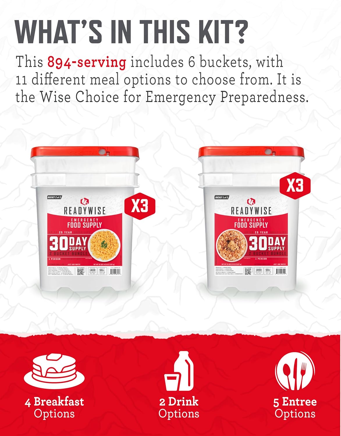 ReadyWise 3 Month Emergency Food Supply - 894 Servings, 6 Buckets, Freeze Dried Protein Meals, Disaster Survival Food Storage Kit, Ready to Eat, Camping Essentials, up to 25 Year Shelf Life - Image 4