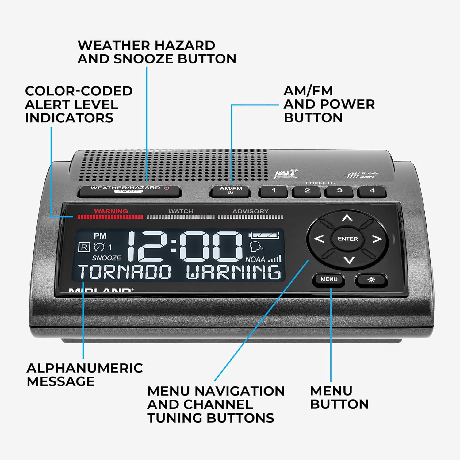 Midland Deluxe Home and Travel Emergency Radio - NOAA Weather Alert Scanner, Flashlight, Alarm Clock and AM/FM - Image 4