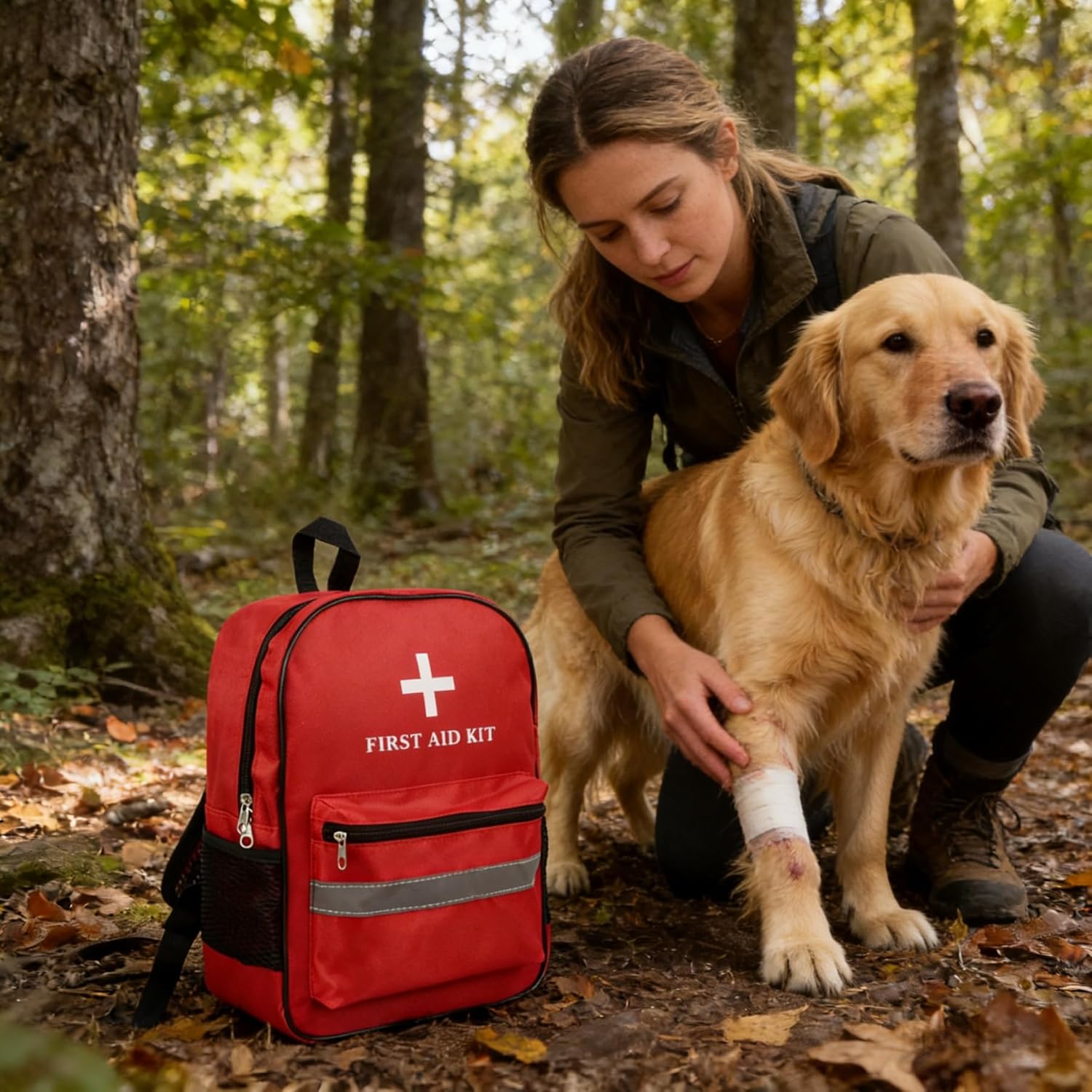 Pet First Aid Backpack Empty with Portable Bag for Pet First Aid Kits, Home Outdoor Travel Camping Emergency Supplies Storage (Red,White) - Image 4
