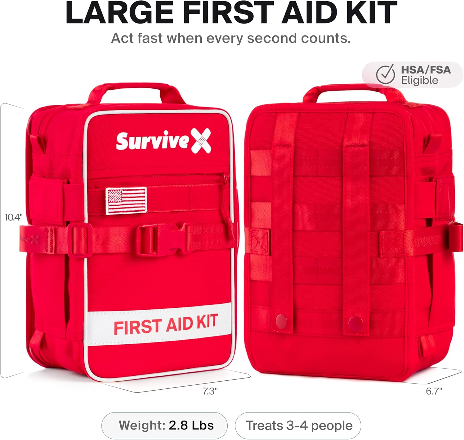 SurviveX Large First Aid Kit for Car, Travel & Home - Emergency Kit for Hiking, Camping, Backpacking and Outdoors - Includes Zip Stitch Wound Closure Strips - Image 2