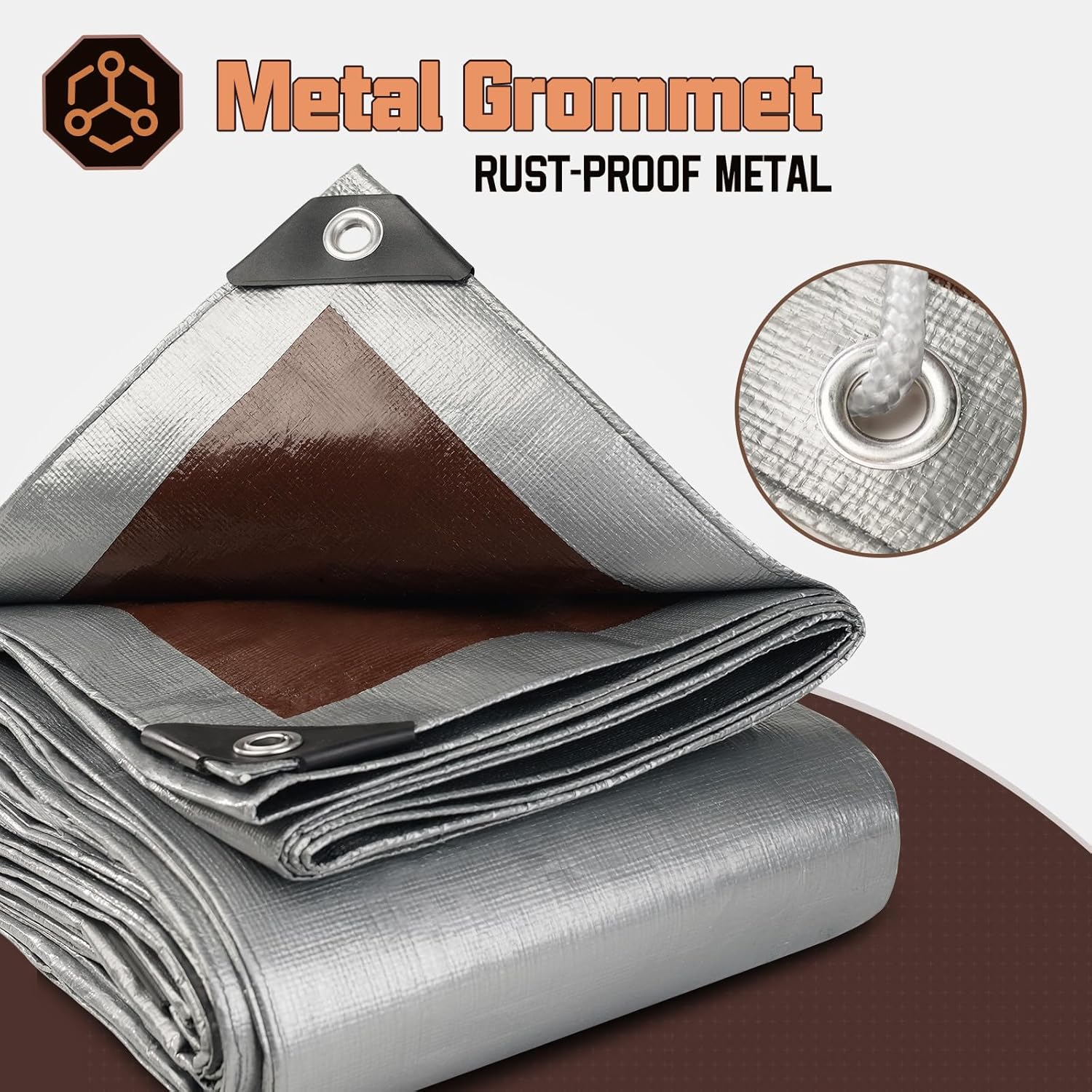 8 x 10 FT Waterproof Heavy Duty Tarp, 10 Mil Thick, Outdoor Furniture Covers, Plastic Insulated Tarpaulin for Camping Tent Roof Boat Patio Pool Cover, Large & Small Multi-Size Tarps, Silver/Brown - Image 2