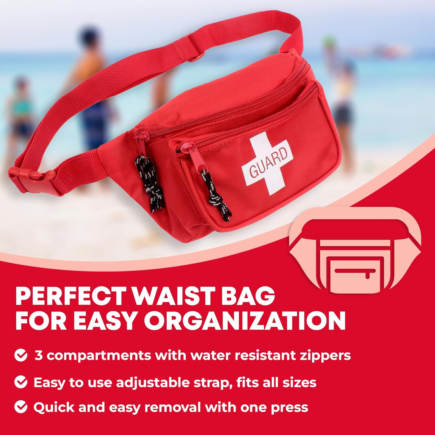 Ever Ready First Aid, Fanny Pack/Hip Pack, Fully Stocked First Aid Kit with Adult & Infant CPR Combo Masks (72 Piece Set) - Image 4