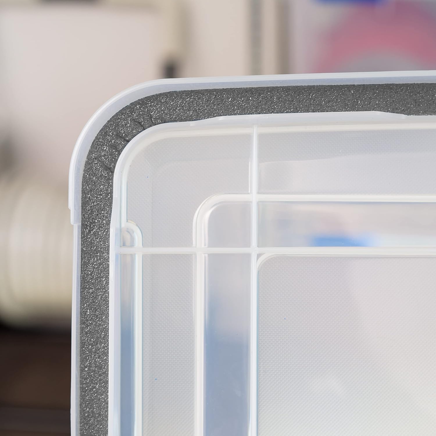 IRIS USA WeatherPro 156 Qt Storage Bins with Lids, 3 Pack, BPA-Free Plastic Gasket Box with Tight Latch and Seal, Stackable Nestable Tote Tub - Clear/Black - Image 6