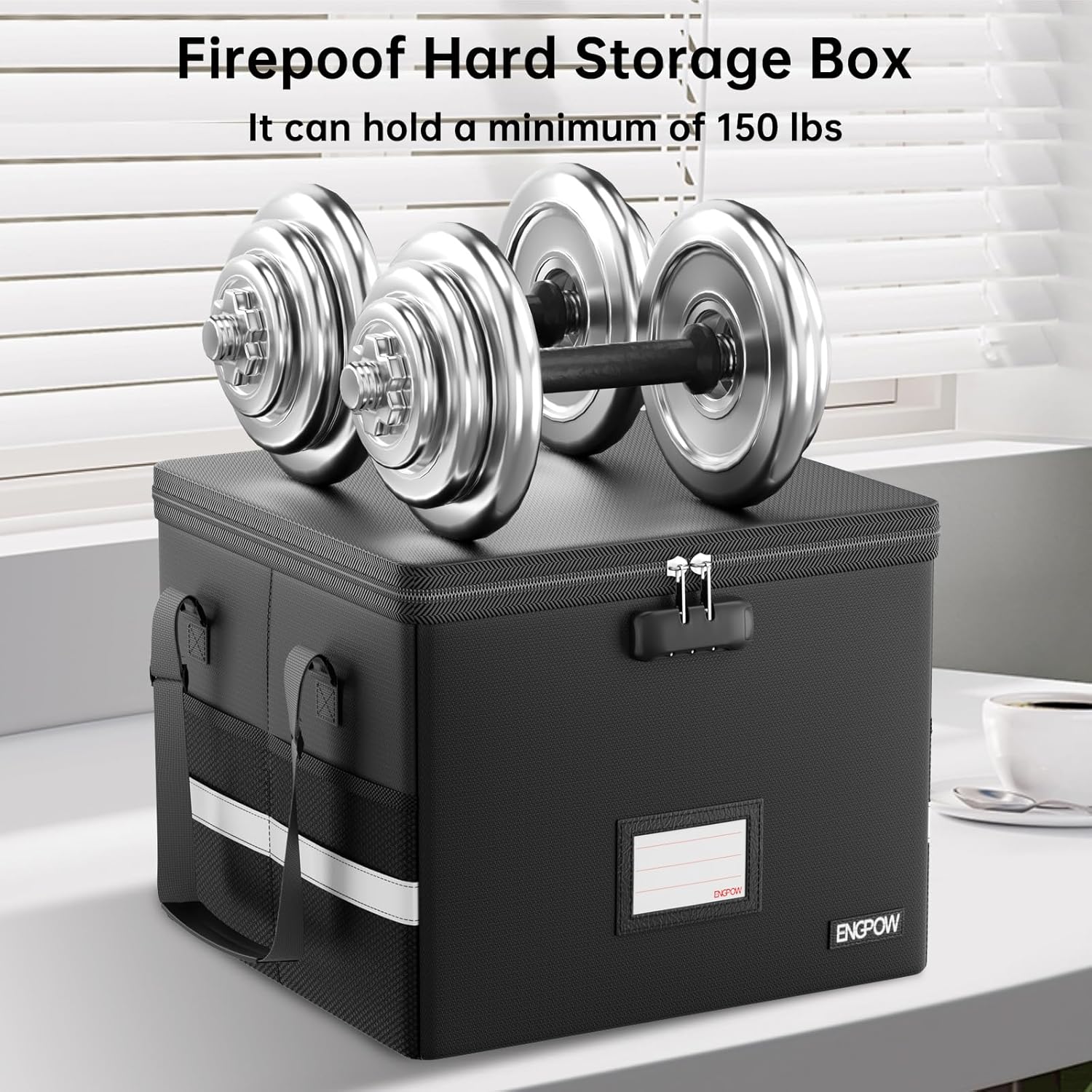 ENGPOW 5200°F Fireproof Document Box with Lock, Heat Insulated Collapsible File Storage Organizer with Handle, Portable Home Office File Cabinet for Hanging Letter/Legal Size Folder, Black - Image 6
