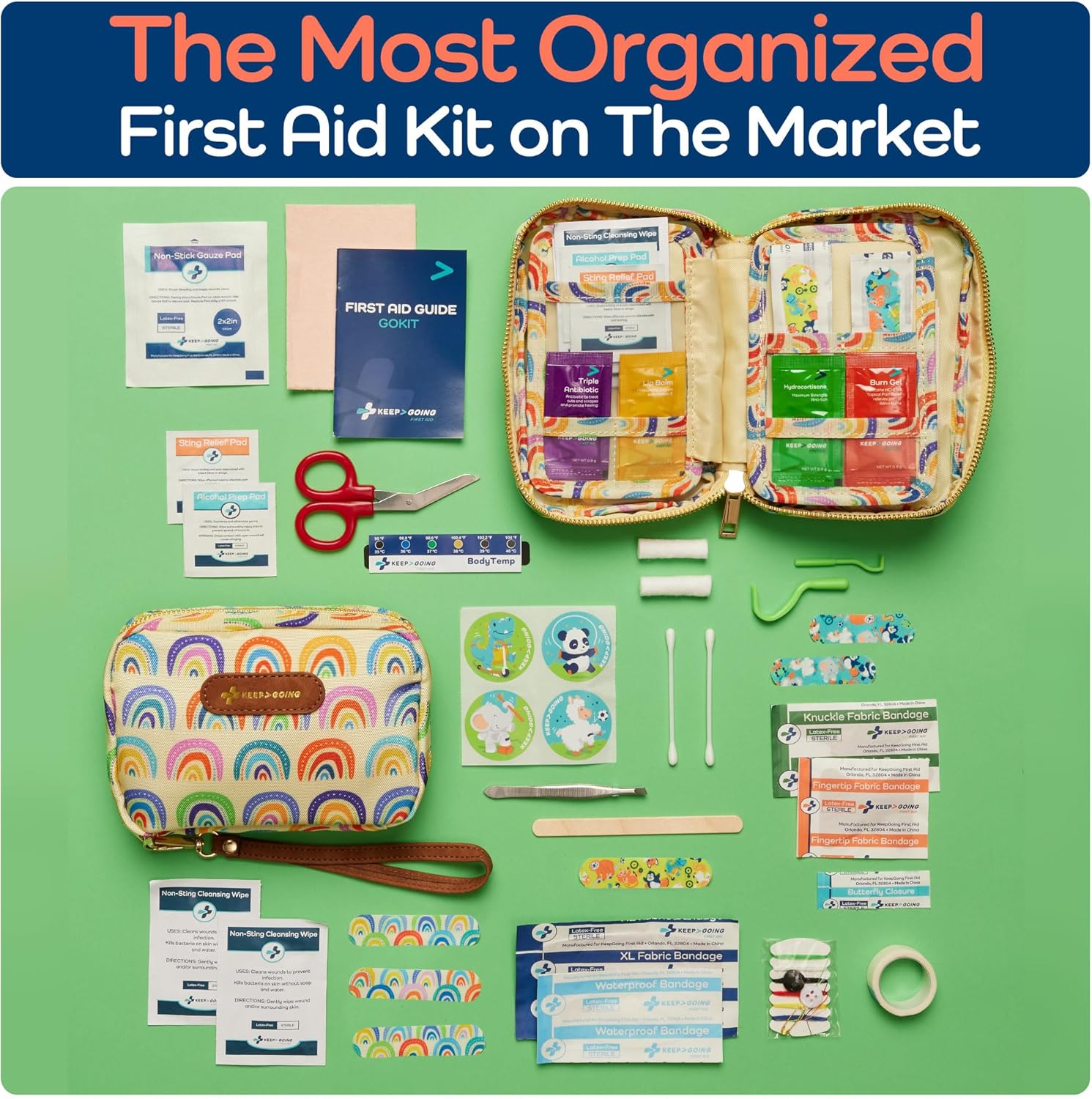 KeepGoing Travel First Aid Kit for Kids – 130 Pc. for Car, Home, Purse, Diaper Bag & Backpack with Latex-Free Bandages - Mini First Aid Kit Travel Size TSA-Approved - Image 4