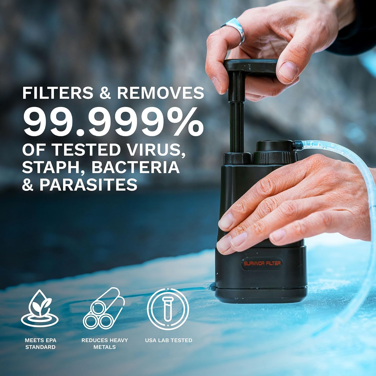 Survivor Filter PRO – 0.01 Micron Portable Water Filtration System Survival – Tested in USA Labs – Bacteria, Parasite and Virus Removal – Ultimate Survival & Backpacking Gear - Image 2