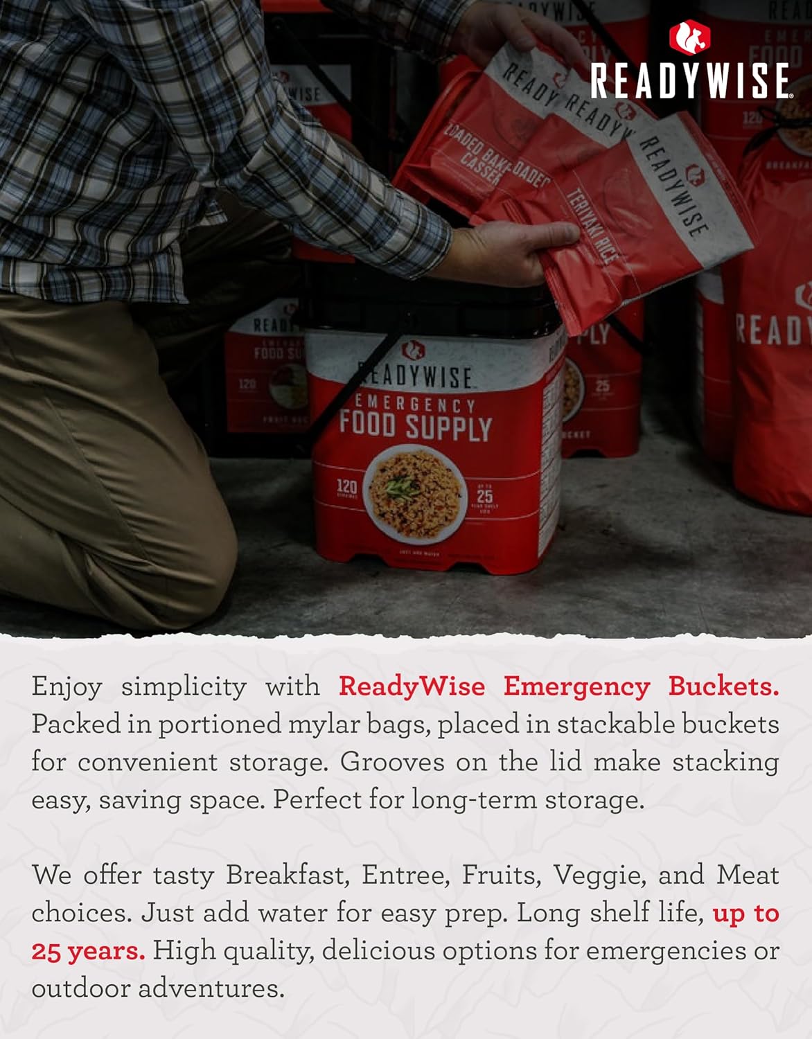 ReadyWise 3 Month Emergency Food Supply - 894 Servings, 6 Buckets, Freeze Dried Protein Meals, Disaster Survival Food Storage Kit, Ready to Eat, Camping Essentials, up to 25 Year Shelf Life - Image 7