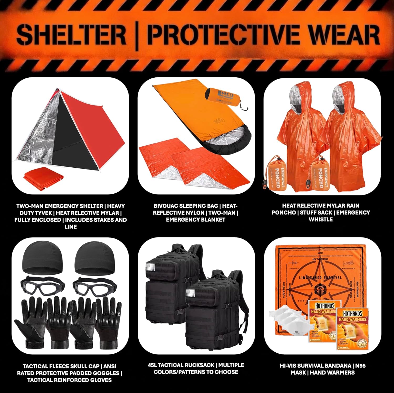 72 Hour Survival Kit - Two-Person 291 Pieces Survival Gear - 45L Go Bag Emergency Backpack, First Aid, Water Filter, Tools, Tent, Camping Essentials, Emergency Preparedness - THE Alpha - Image 2