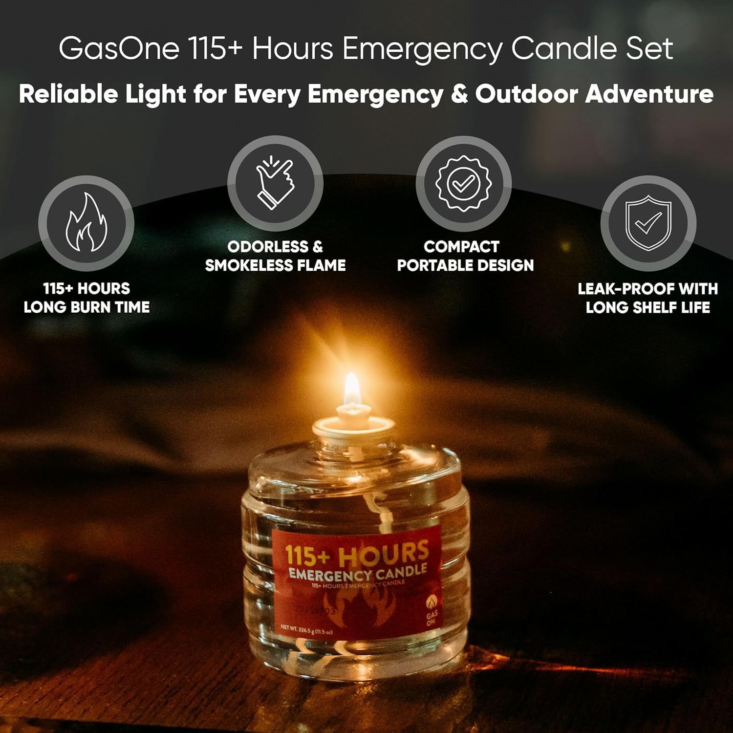 GasOne 115+ Hours Emergency Candle Set – 8-Pack Liquid Candles – Clean Burning, Unscented Long-Burning Candles for Ambient Lighting, Power Outages, Camping & Blackouts - Image 2