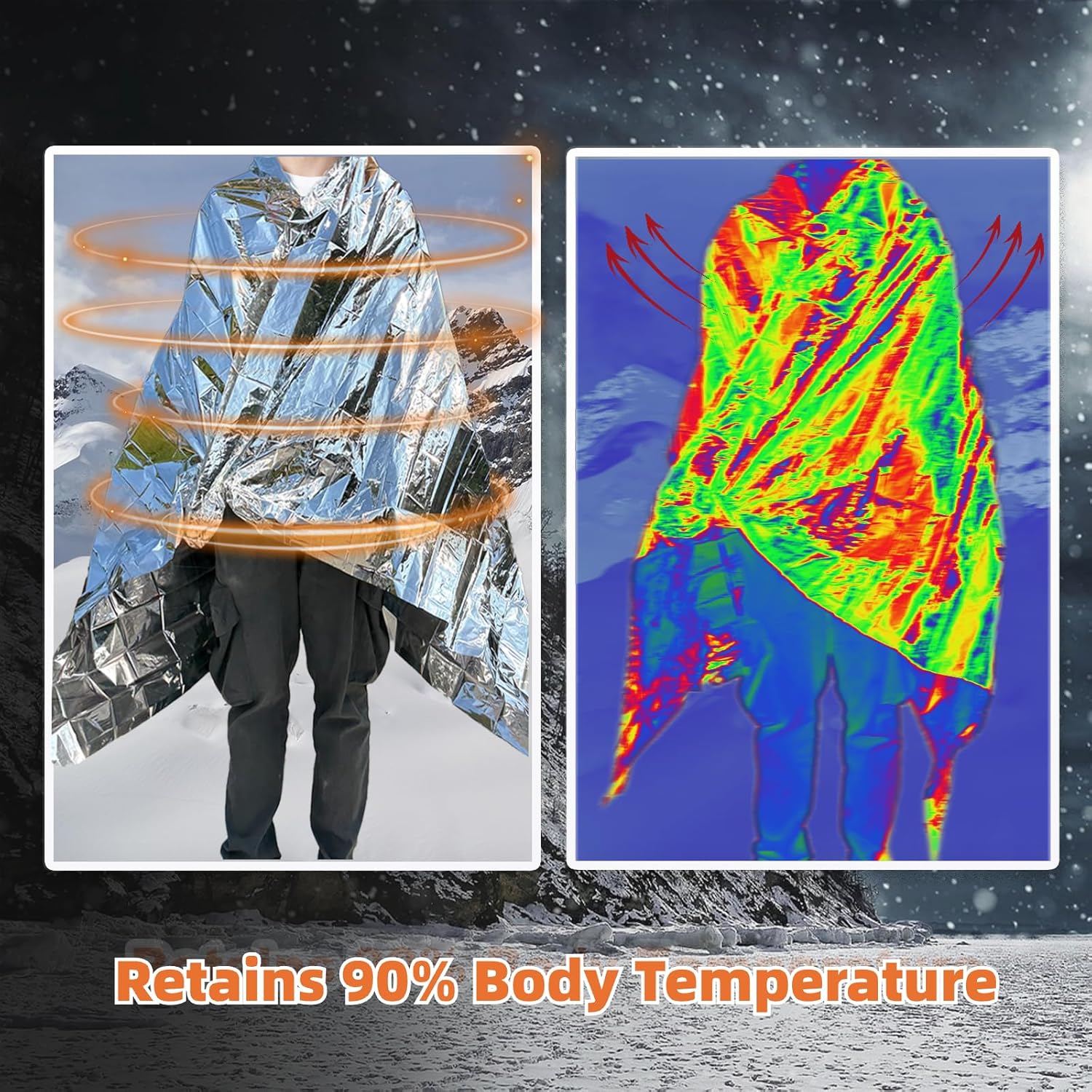 6 Pack Emergency Thermal Blanket Survival, 84” x 64” Extra Large Mylar Blankets for Outdoor, Space Blanket, Silver Foil for Survival, Survival Kit Camping Blankets, Body Warmer, Hiking - Image 5