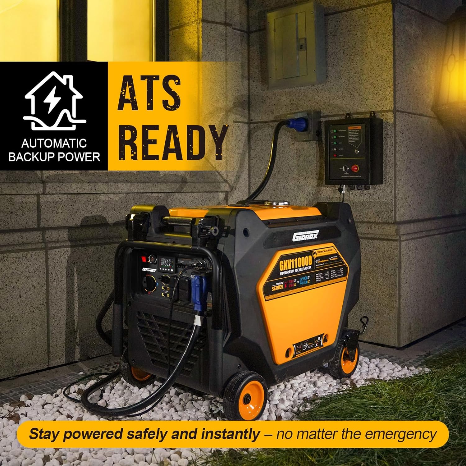 11000W Dual Fuel Inverter Generator for Home Backup, RV, & Camping - Super Quiet with ATS Ready, Remote Start, CO Sensor, ECO Mode, 50A Outlets, Low THD, Gas & Propane Powered (Yellow) - Image 3