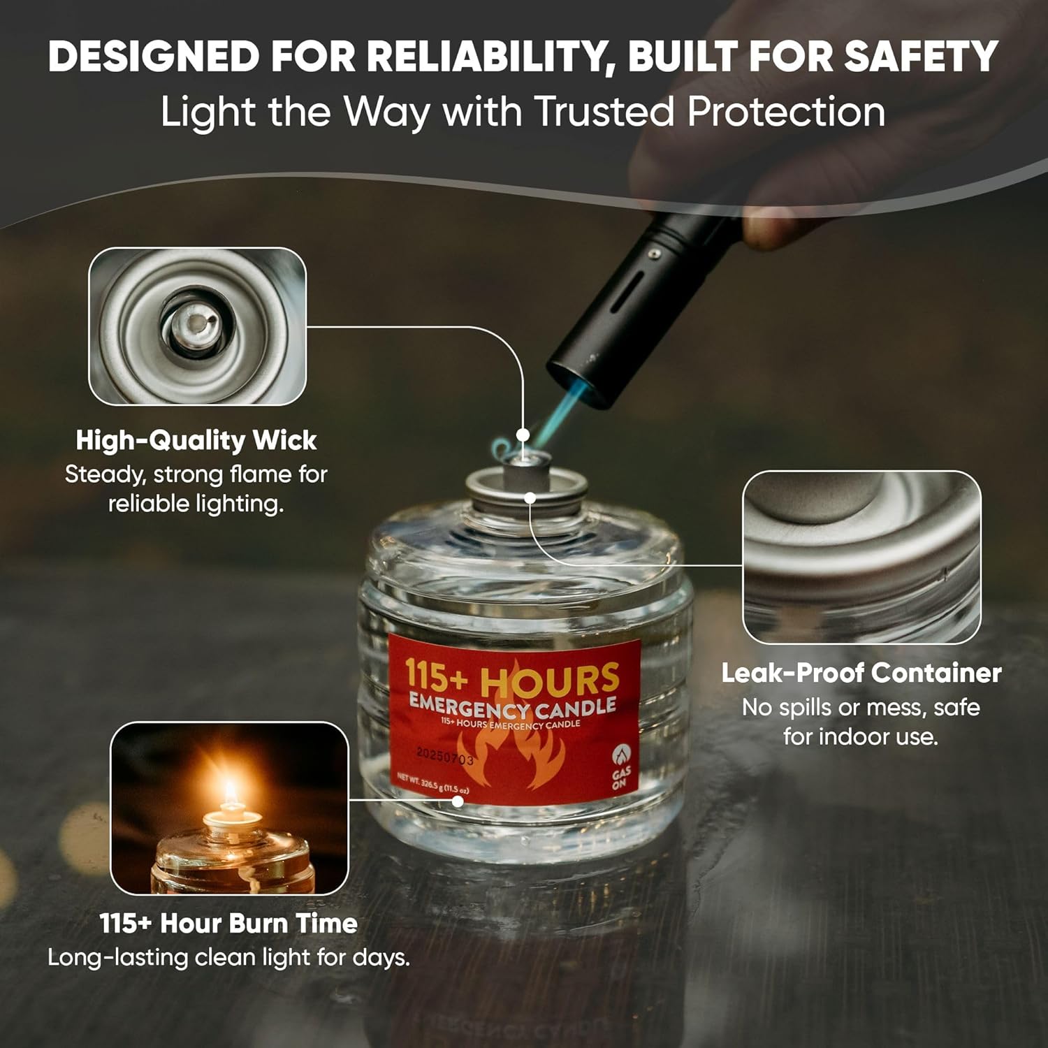 GasOne 115+ Hours Emergency Candle Set – 8-Pack Liquid Candles – Clean Burning, Unscented Long-Burning Candles for Ambient Lighting, Power Outages, Camping & Blackouts - Image 4