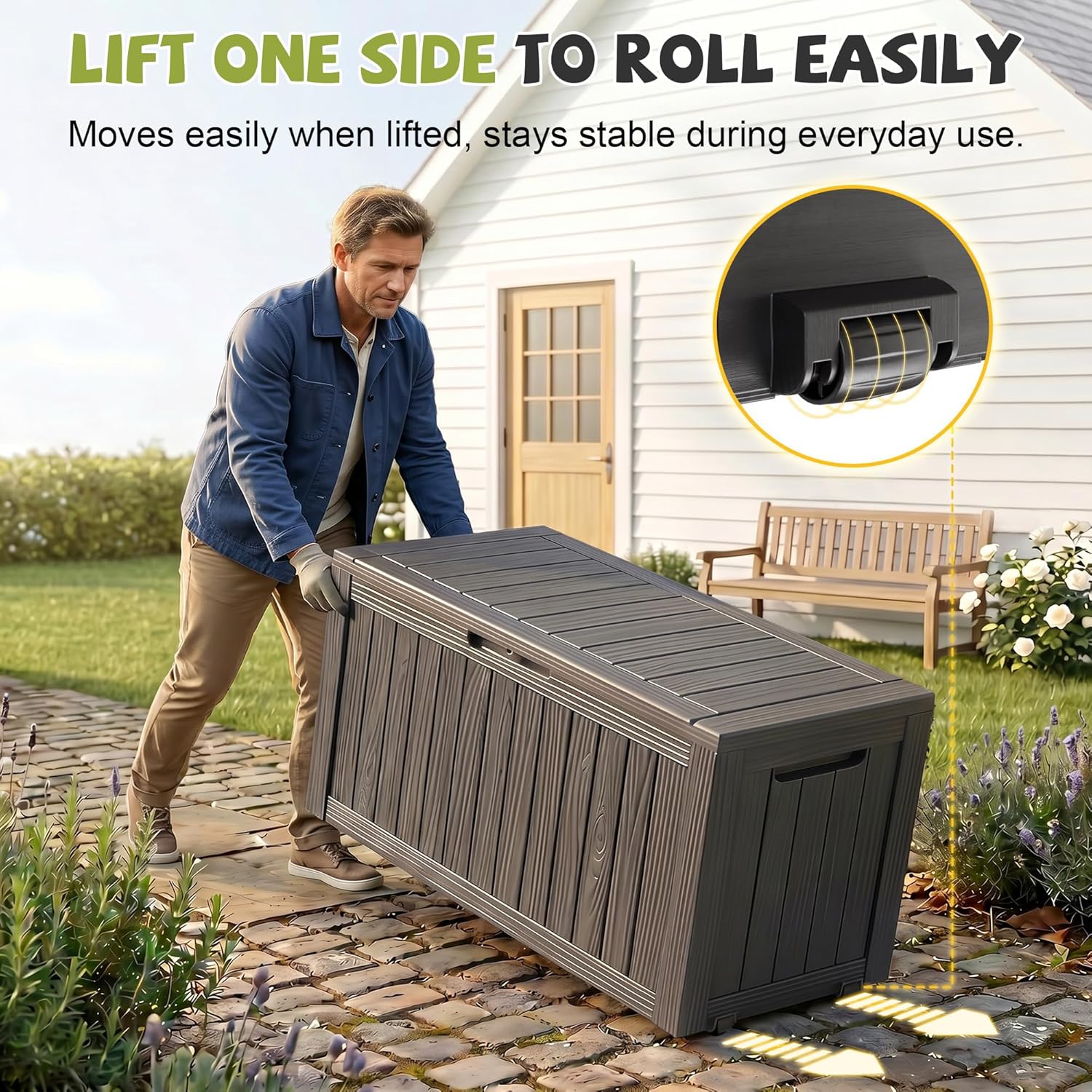 Outdoor Waterproof Resin Storage Deck Box Lockable Outside Bench UV Resistant Bin Patio Porch Furniture Pool Float Garden Tool Cushion (Black, 85 Gallon) - Image 2