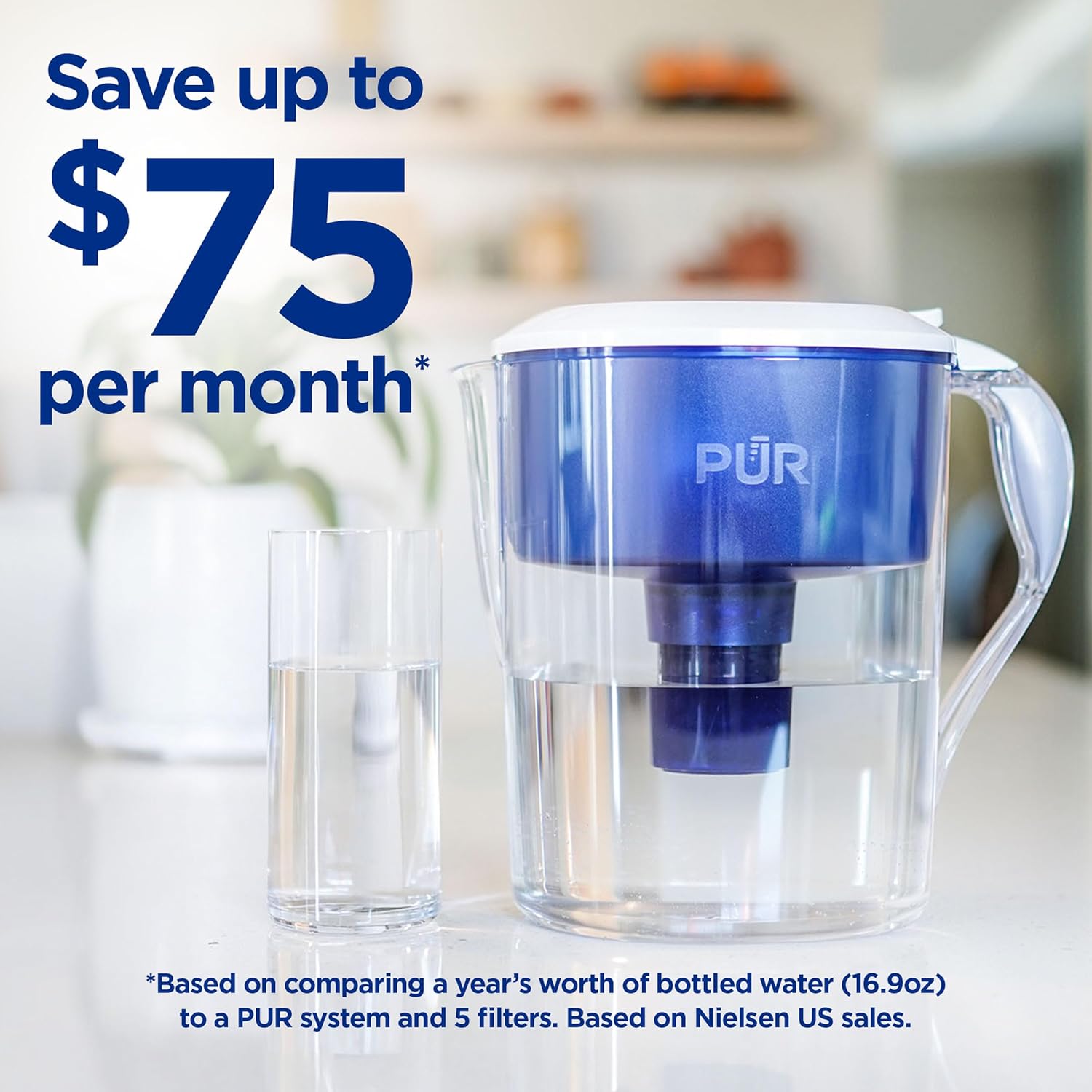 PUR 11-Cup Water Pitcher, 1 Filter, Cleaner, Great-Tasting Water, Dishwasher Safe, Powerful Filtration, Filter Change Light Indicator, LockFit Cap Design, White - Image 3