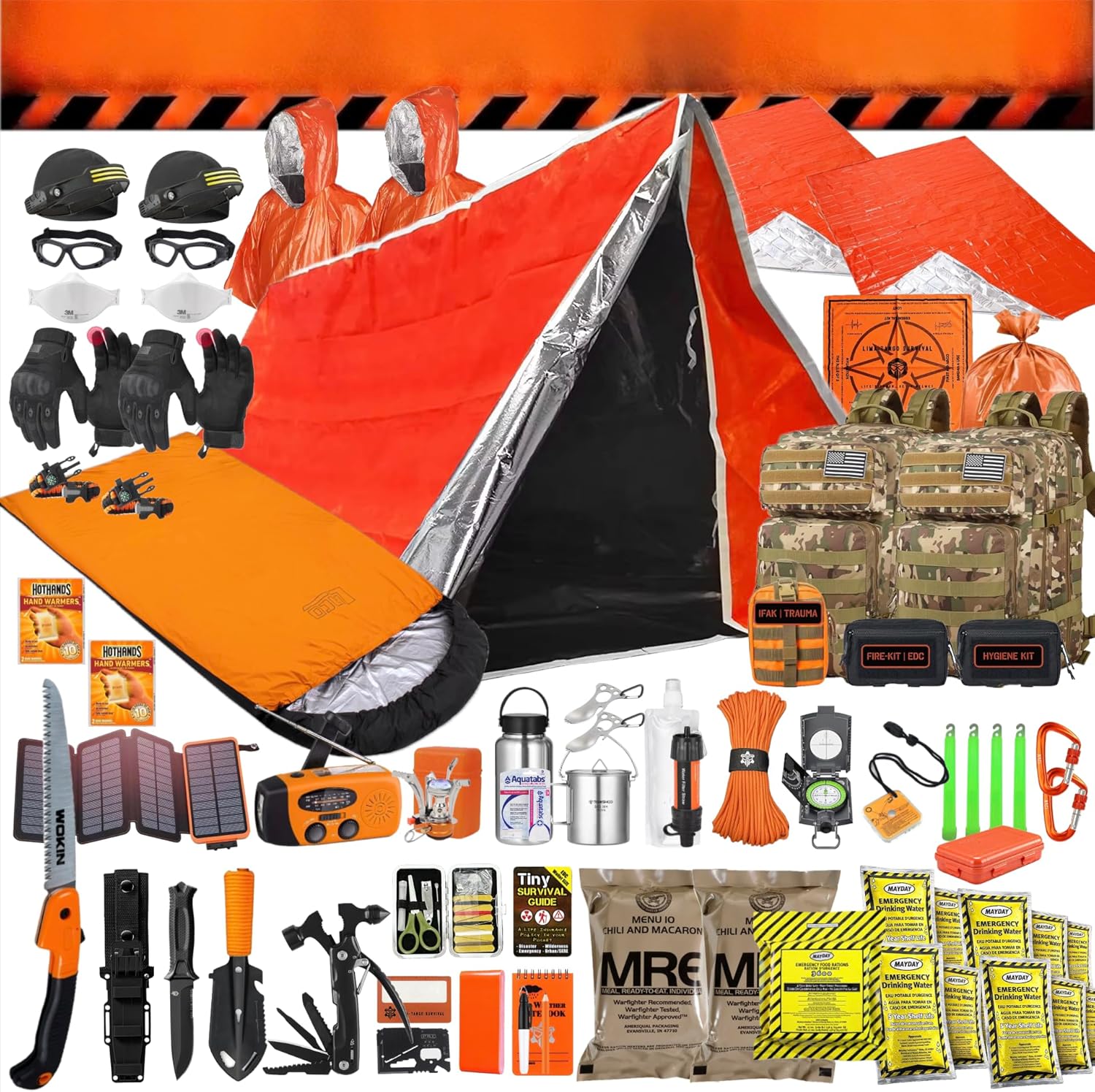 72 Hour Survival Kit - Two-Person 291 Pieces Survival Gear - 45L Go Bag Emergency Backpack, First Aid, Water Filter, Tools, Tent, Camping Essentials, Emergency Preparedness - THE Alpha