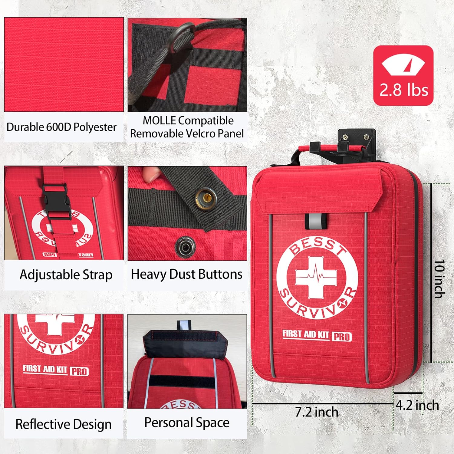 Professional Trauma First Aid Kit - Military-Grade Labelled Compartments & MOLLE System for Workplace, Outdoor, Car, Boat, Hurricane Emergencies 265 Piece Emergency Necessities Kits - Image 5