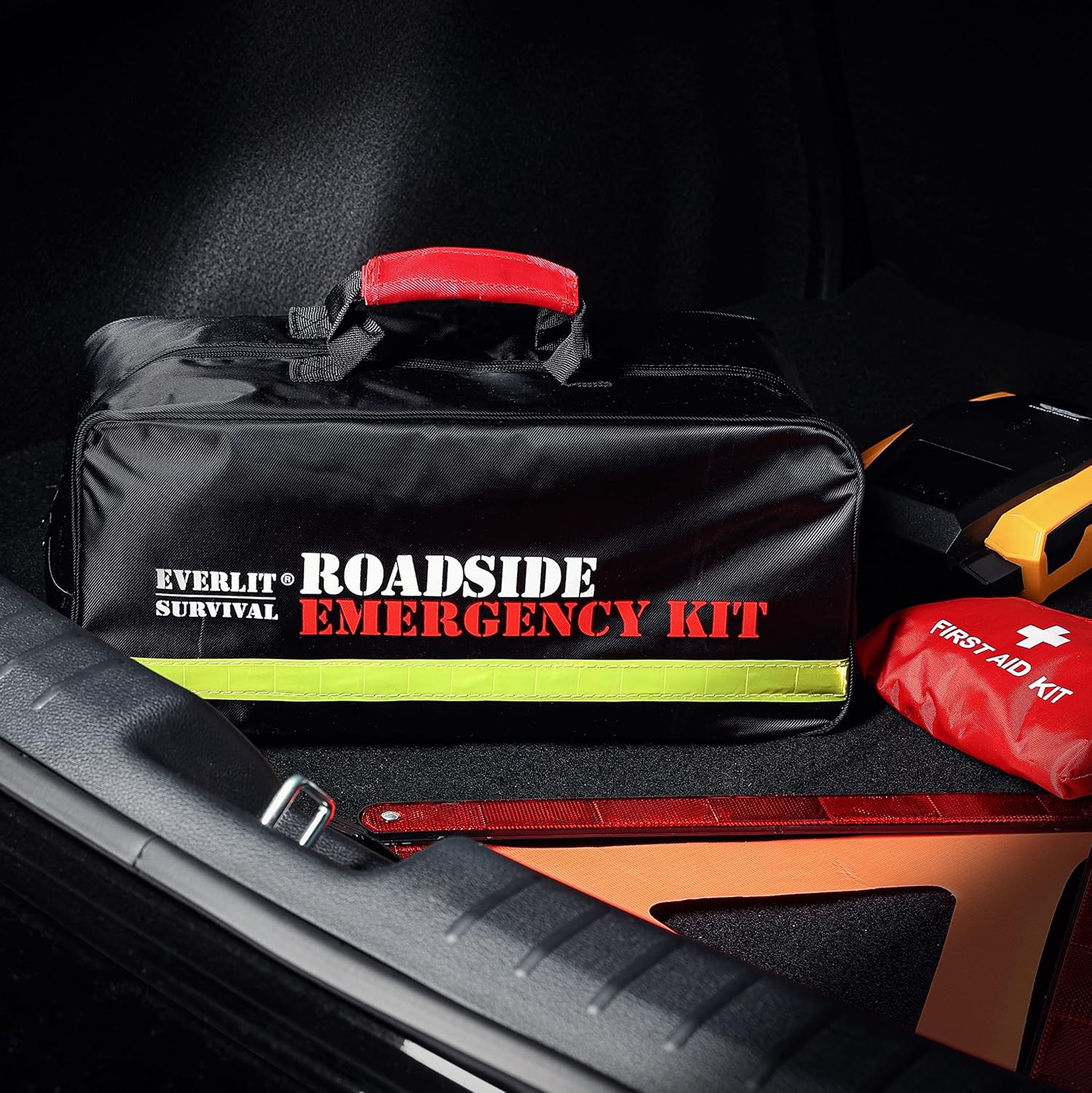 Everlit Survival Car Emergency Kit, Roadside Safety Tool Kit with Gloves,Digital Auto Air Compressor Tire Inflator, First Aid Kit, 12 Feet Jumper Cable, Tow Strap, Flashlight for Women, Men, Teenagers - Image 7