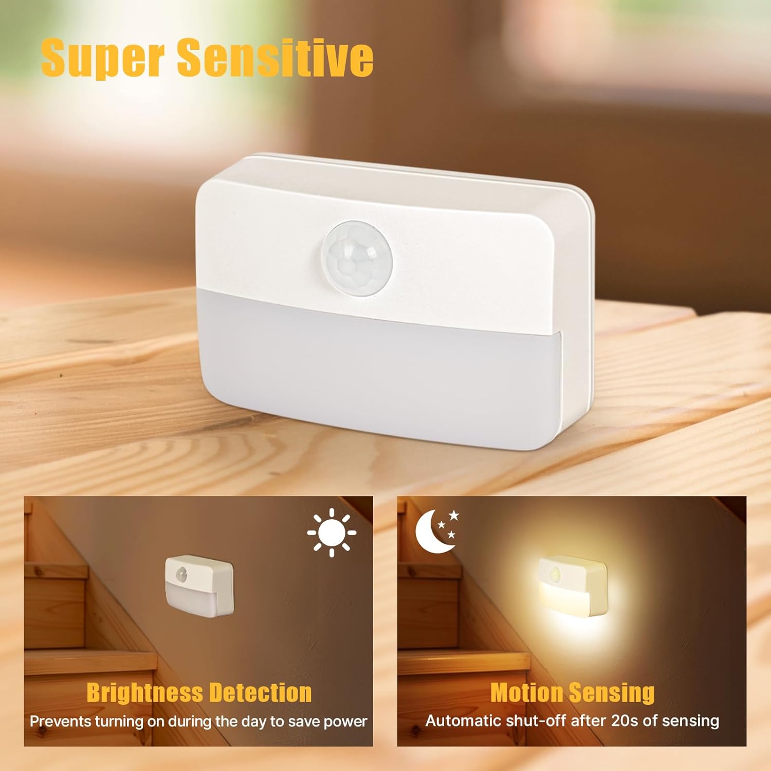Guankai 8 Pack Motion Sensor Stair Light for Indoor, Battery Operated Closet Lights, Wireless Stick on Anywhere Hallway Lamp, Portable Led Night Lamps for Bedroom Under Cabinet Kitchen - Image 6