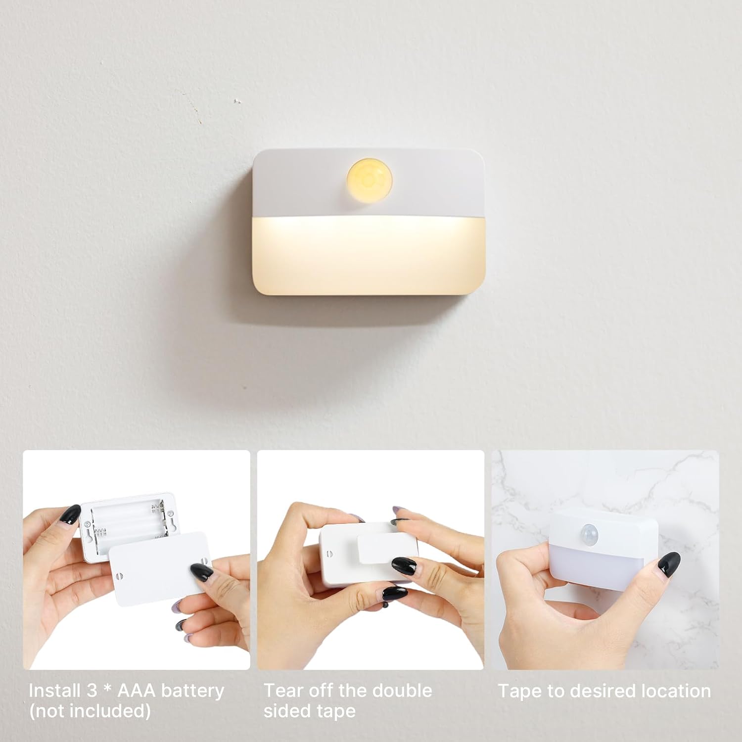 Guankai 8 Pack Motion Sensor Stair Light for Indoor, Battery Operated Closet Lights, Wireless Stick on Anywhere Hallway Lamp, Portable Led Night Lamps for Bedroom Under Cabinet Kitchen - Image 8