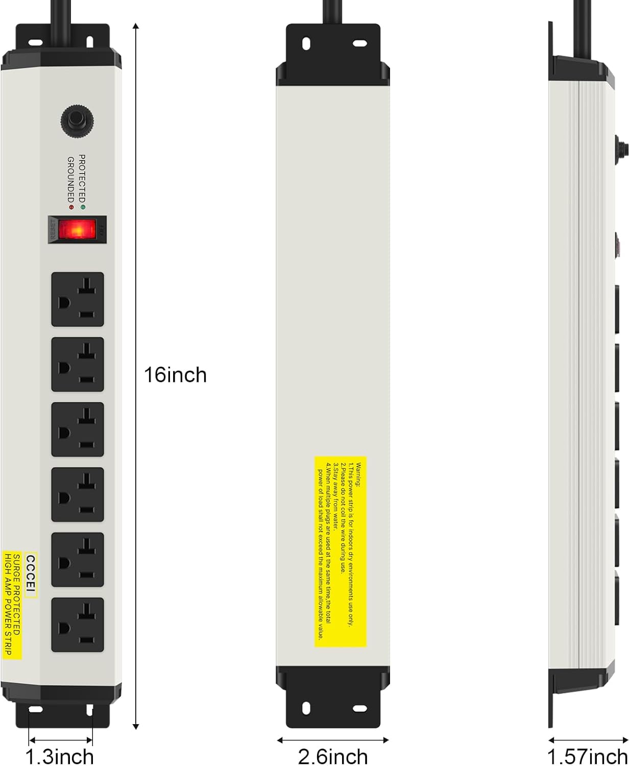 CCCEI 12 Gauge Heavy Duty Power Strip Surge Protector 4800J, 20 Amp 6 Plug Industrial Shop Garage Metal Multiple Outlets, 6 FT Extension Cord 5-15P Adapter High Amp 6-20R T-Slot 20a for Appliance. - Image 7