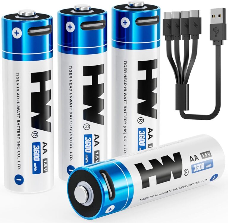 HW Rechargeable AA Lithium Batteries, [1.5V, 4-Pack] 3600mWh High Capacity USB C Battery Fast Charging, 1000 Cycles Pilas Recargables for VR/Gaming Controllers, Wireless Mice/Keyboards, Remotes, etc.