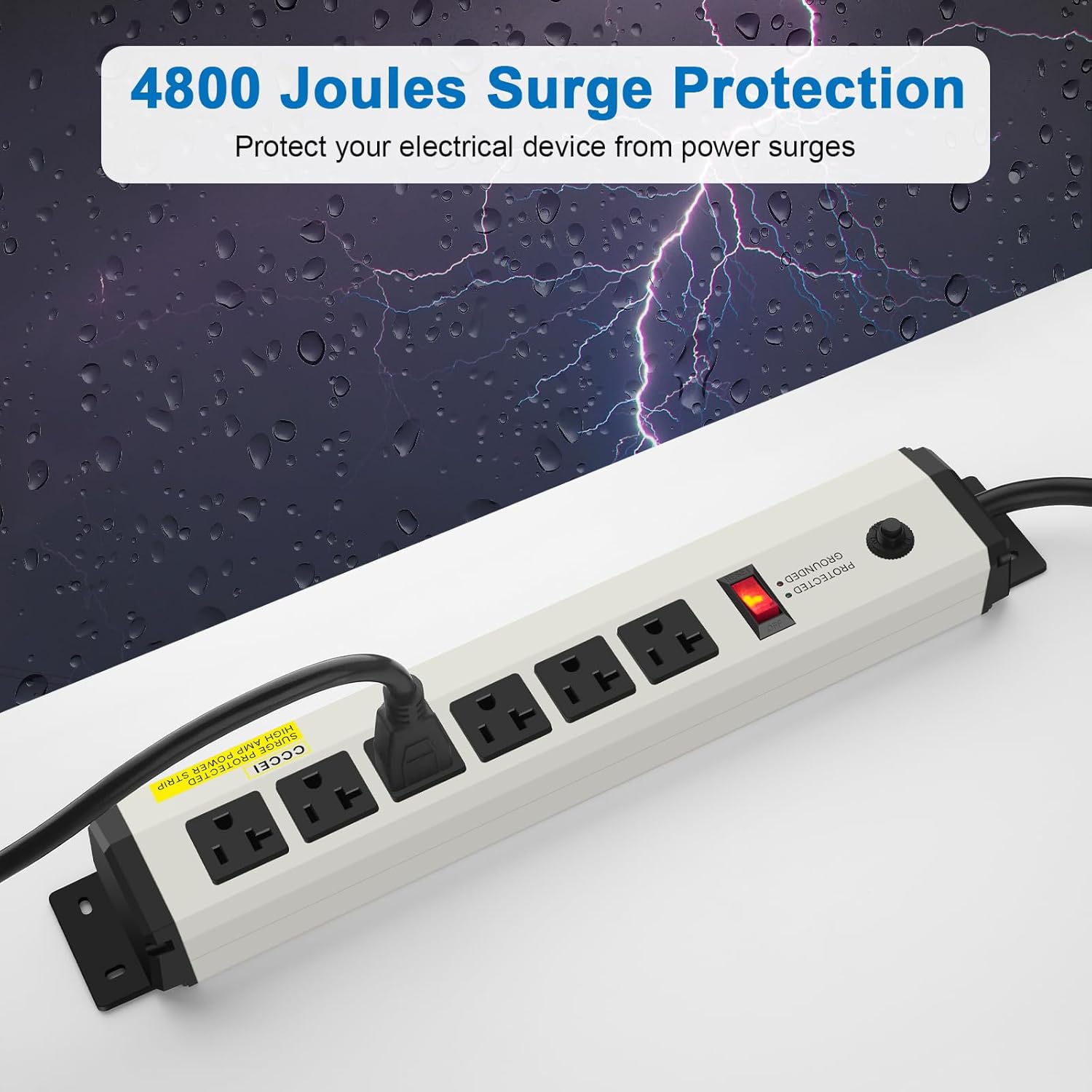 CCCEI 12 Gauge Heavy Duty Power Strip Surge Protector 4800J, 20 Amp 6 Plug Industrial Shop Garage Metal Multiple Outlets, 6 FT Extension Cord 5-15P Adapter High Amp 6-20R T-Slot 20a for Appliance. - Image 3