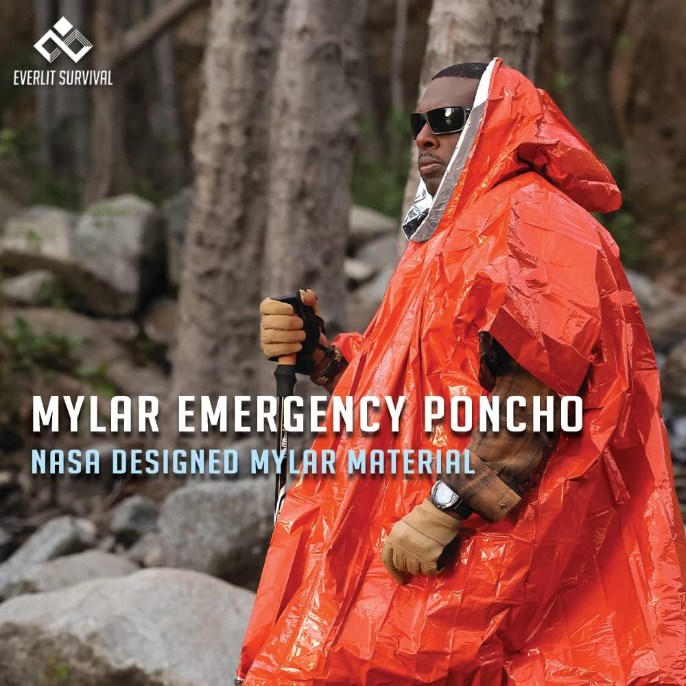 Everlit Survival Rain Poncho - Mylar Space Blanket for Camping Gear - Retains 90% Body Heat - Emergency Blanket - Image 4