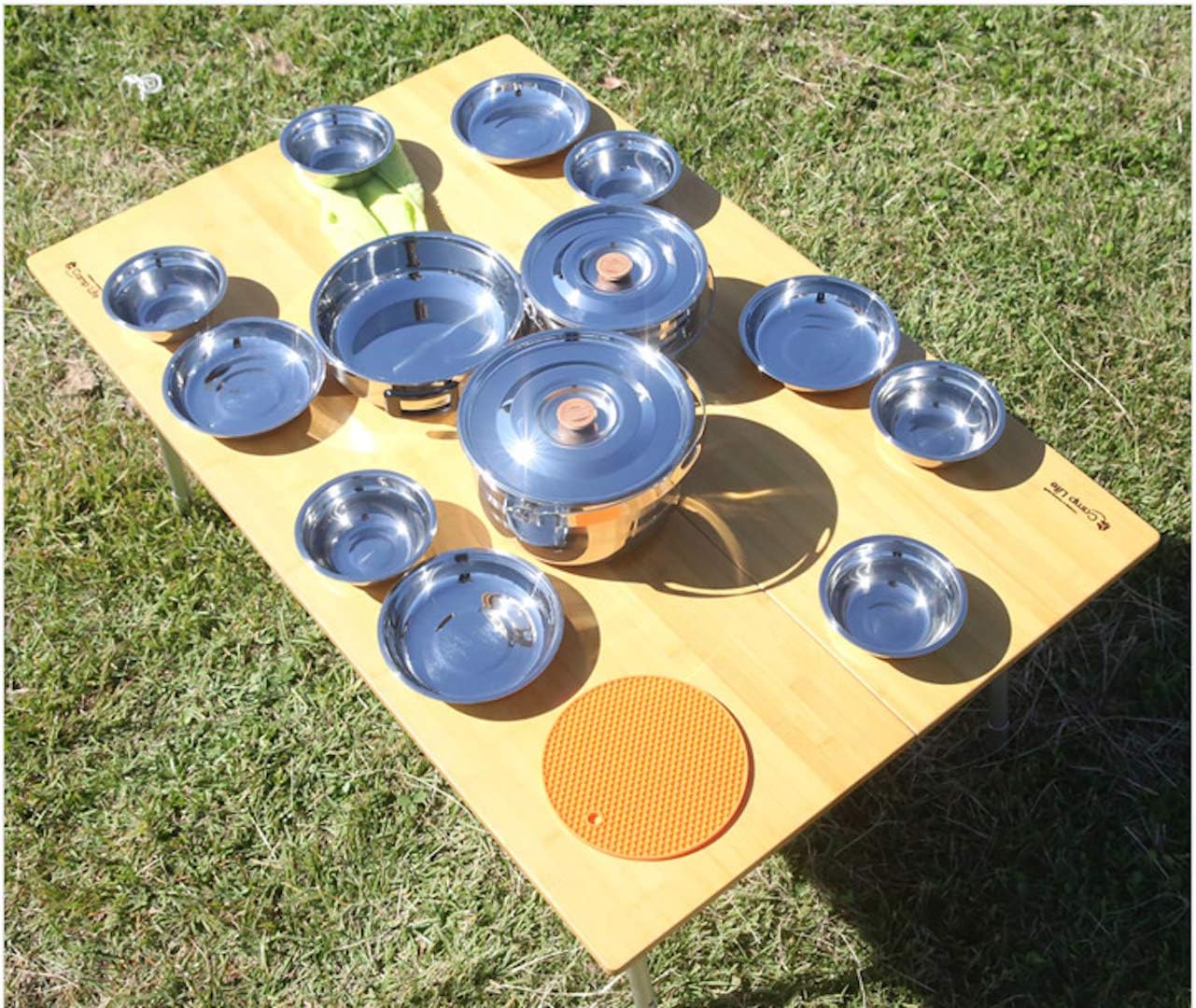 CAMPINGMOON Camping Cookware Set Stainless Steel Outdoor Nesting Cooking Mess Kit Pots Pans Bowls with Storage Carrying Tote Bag - Image 6