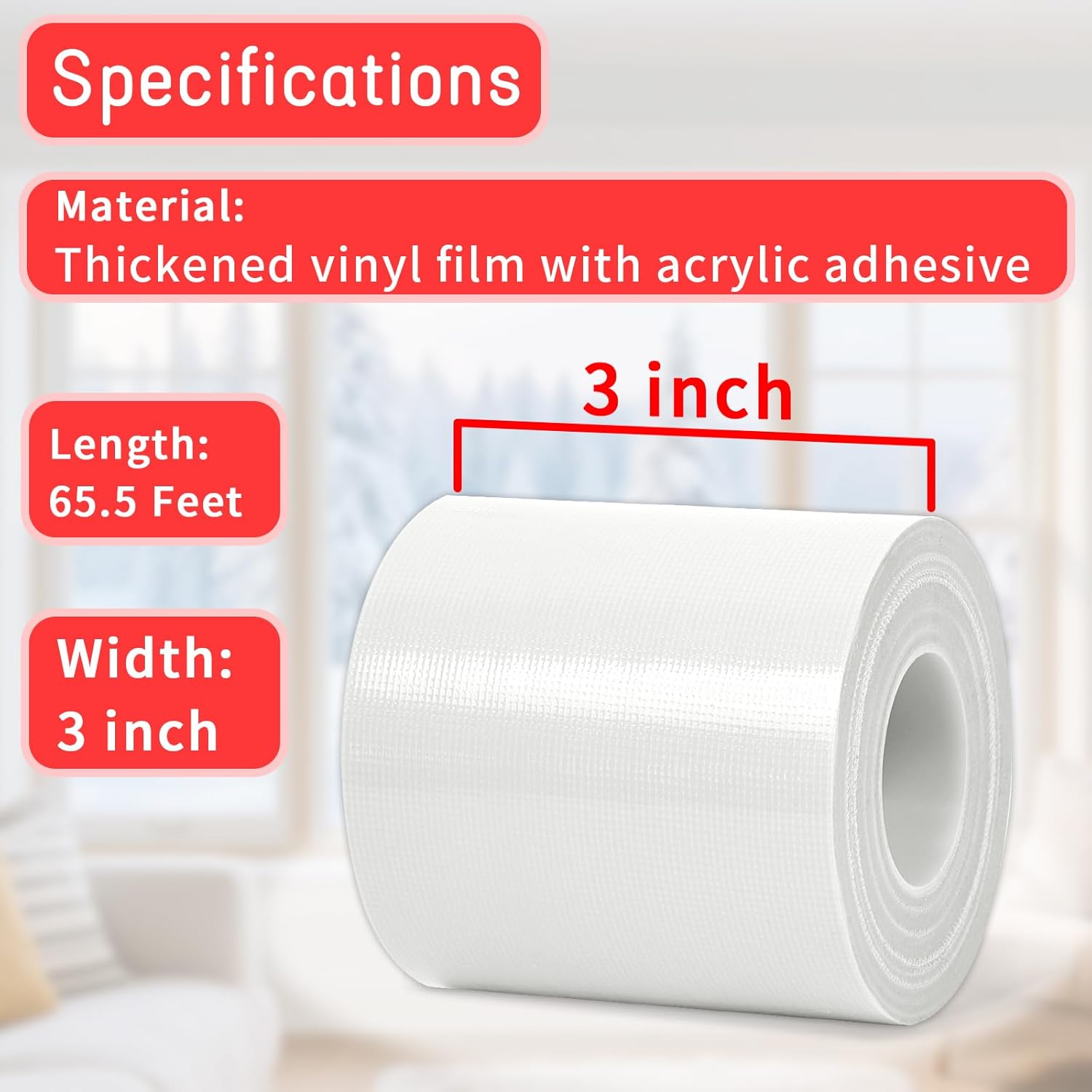 Birllaid White Window Sealing Tape, Window AC Tape, 3 Inch x 65 FT Waterproof Blocker for Cold Heat Air, Windproof, No Residue Strong adheisve - Image 2