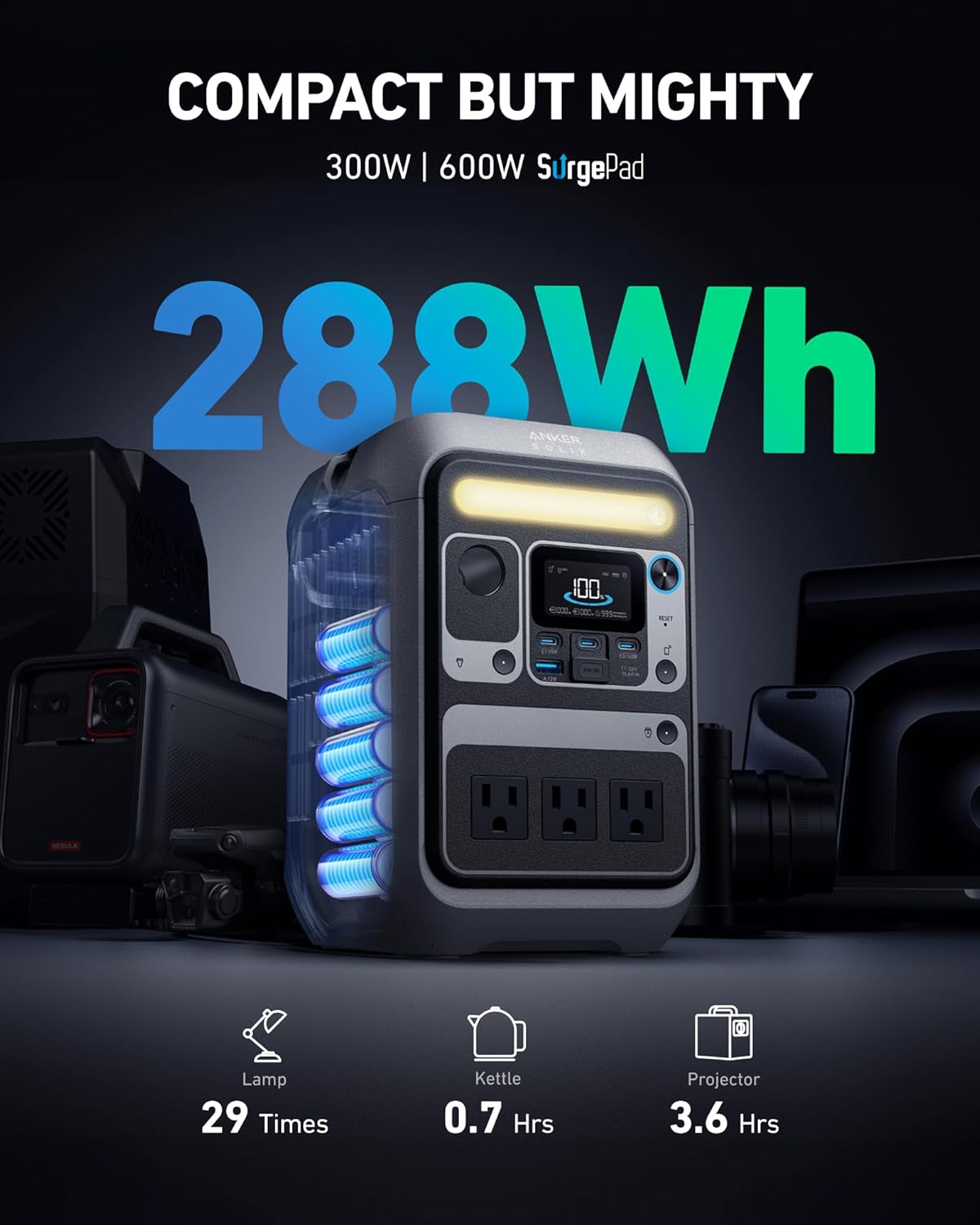 Anker Portable Power Station SOLIX C300, 288Wh LiFePO4 Backup Battery, 300W Solar Generator, 140W Two-Way Fast Charging, for Camping, Hunting, Travel, Blackout & Emergencies (Solar Panel Optional) - Image 2