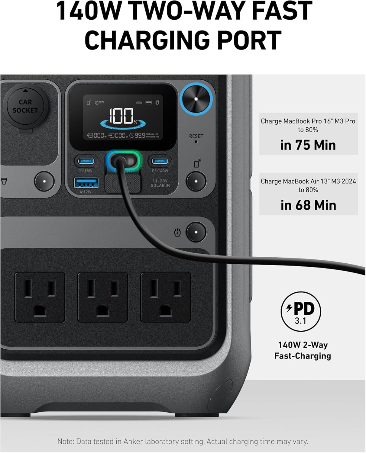 Anker Portable Power Station SOLIX C300, 288Wh LiFePO4 Backup Battery, 300W Solar Generator, 140W Two-Way Fast Charging, for Camping, Hunting, Travel, Blackout & Emergencies (Solar Panel Optional) - Image 5