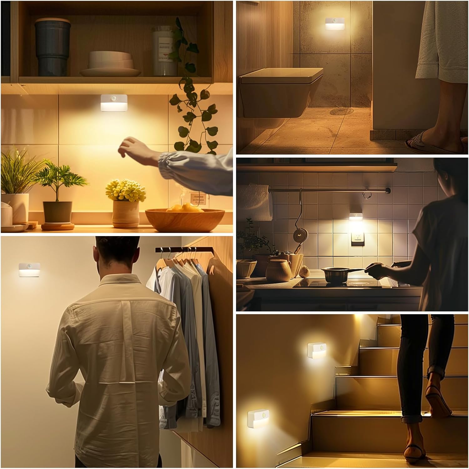 Guankai 8 Pack Motion Sensor Stair Light for Indoor, Battery Operated Closet Lights, Wireless Stick on Anywhere Hallway Lamp, Portable Led Night Lamps for Bedroom Under Cabinet Kitchen - Image 4